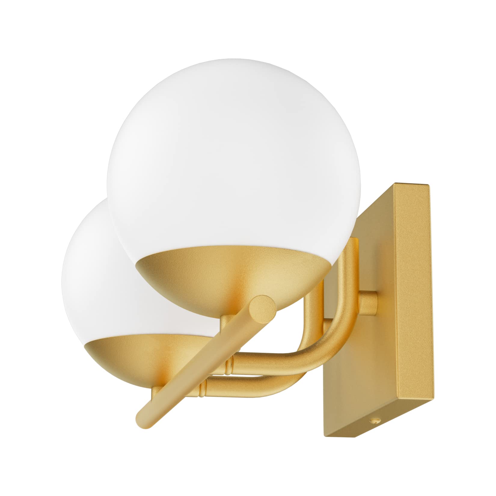 Ralbay Gold 2-Light Mid Century Modern Bathroom Vanity Light Fixture with Milky Glass Globes - Elegant Wall Sconce for Bathroom, Powder Room, and Dressing Area Lighting
