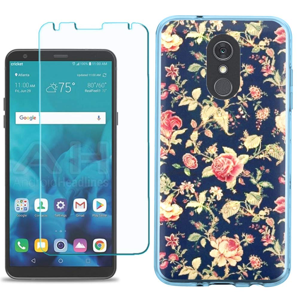 LG Stylo 5 Case with Screen Protector - Slim TPU Cover (Blue Floral) for Daily Protection