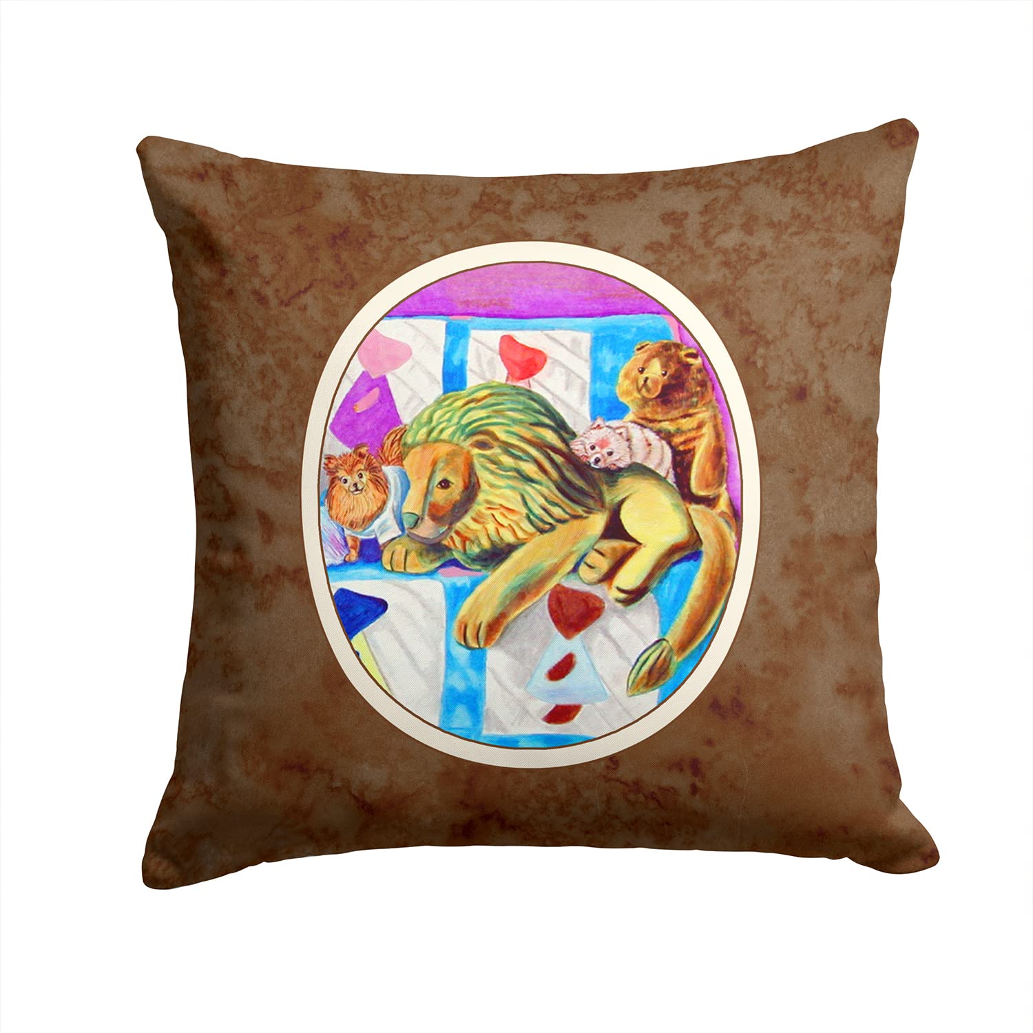Caroline's Treasures 7103PW1414 Pomeranian Dog with Toy Tiger Print Decorative Pillow - Machine Washable Indoor/Outdoor Throw Pillow for Sofa, Bed & Patio (14x14 Inches) - Perfect for Living Room Decor, Outdoor Seating & Cozy Home Accents