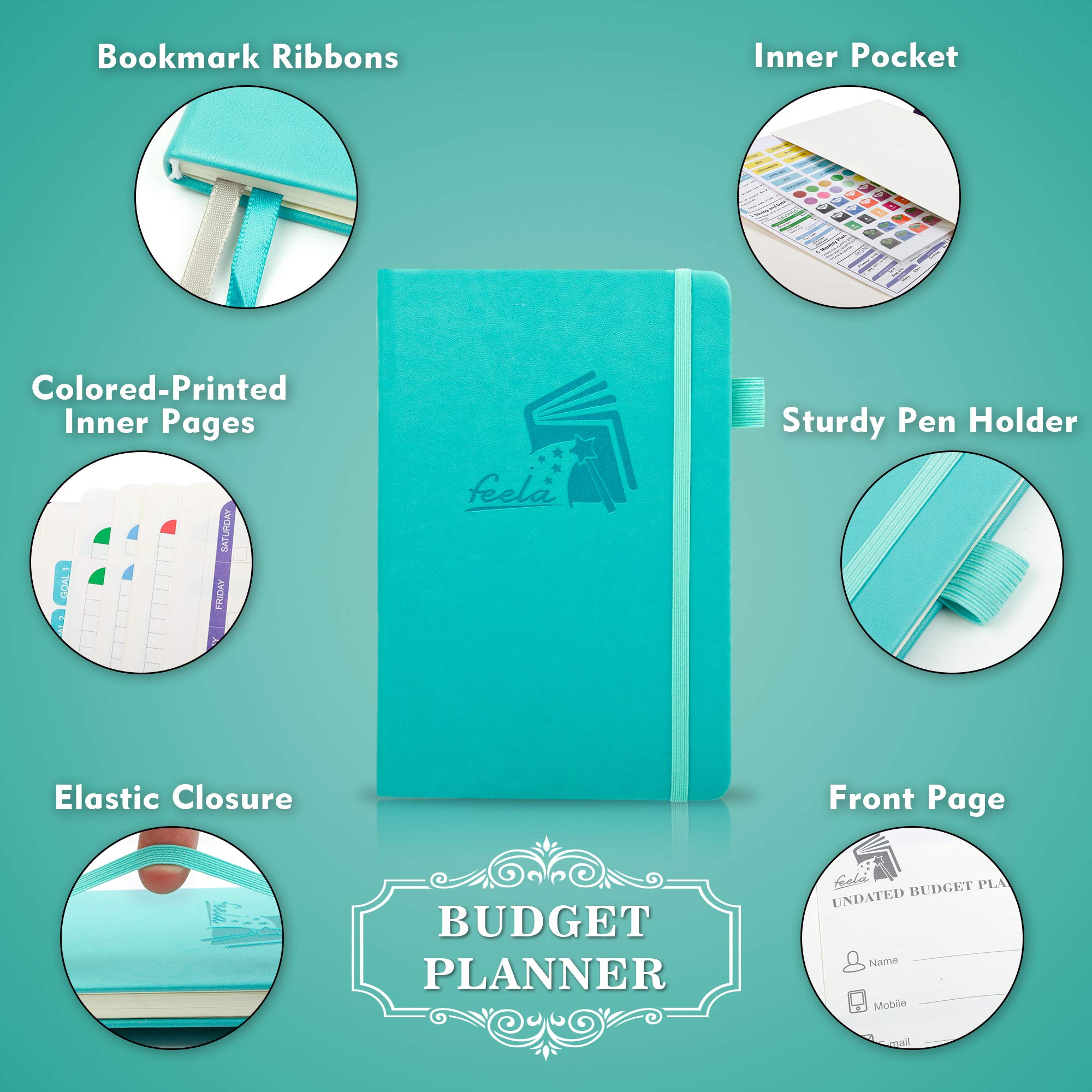 2025 Monthly Undated Budget Planner - A5 Hardcover Financial Organizer with Expense Tracker, Budget Envelopes, Stickers & Pen | Money Management Journal for Personal Finance, Bill Tracking & Savings Goals | Perfect for Students, Home Budgeting & Financial Planning (Turquoise)