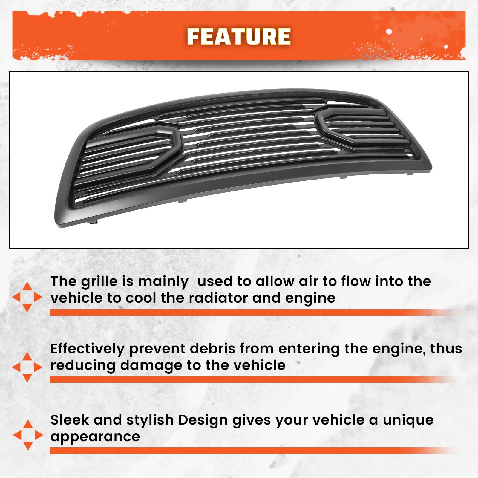 ECOTRIC Black Front Hood Bumper Grille Grill for 2009-2012 Dodge Ram 1500 (Without Lights) - Durable Replacement for Off-Road & Daily Driving