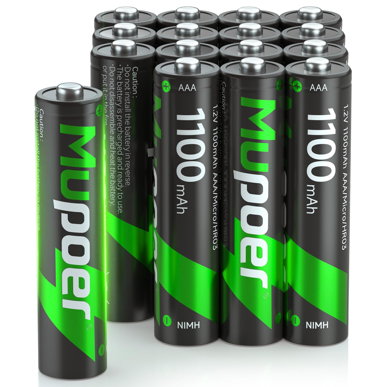 16 Pack Rechargeable AAA Batteries 1100mAh Ni-MH - High Capacity Low Self Discharge 1.2V Triple A Batteries for Cameras, Toys, Flashlights, Remote Controls & Electronic Devices