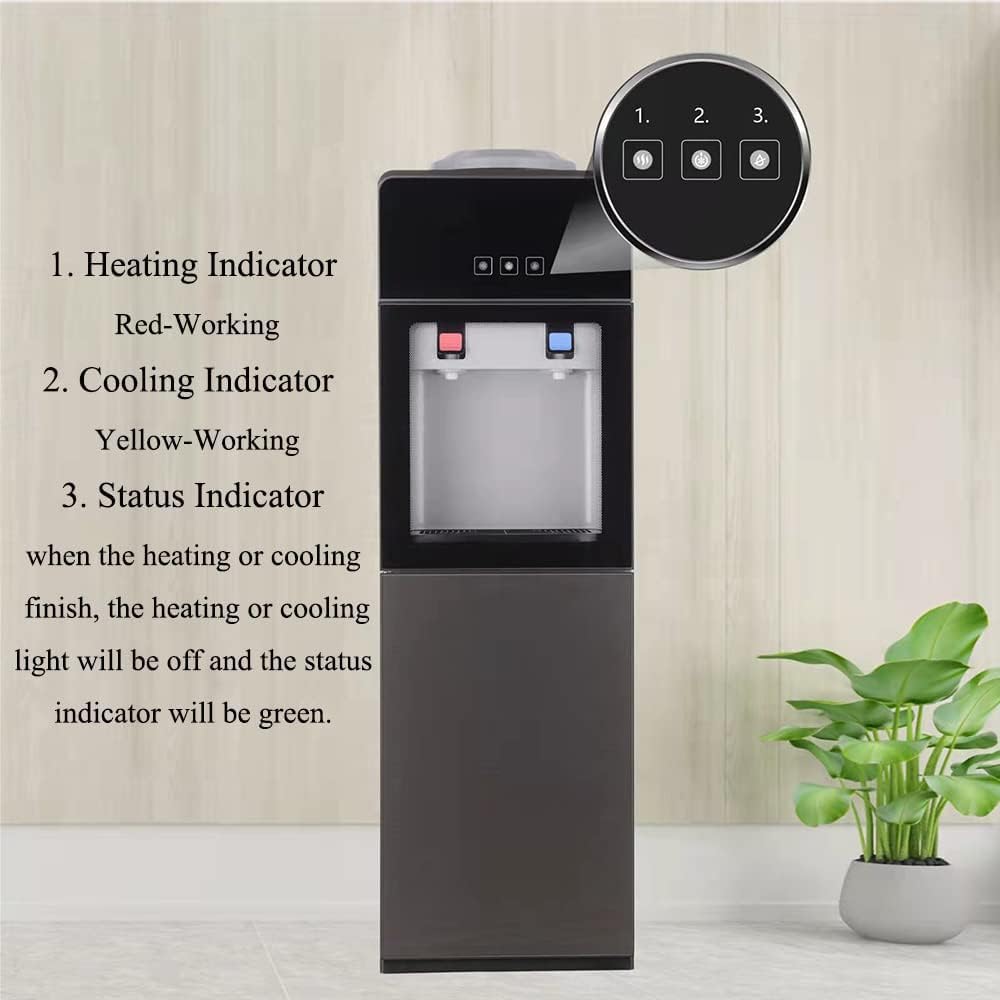 5 Gallon Top-Loading Water Cooler Dispenser with Hot & Cold Water - Child Safety Design, Removable Drip Tray & Storage Cabinet - Perfect for Home, Office, Schools & Waiting Rooms (Black)