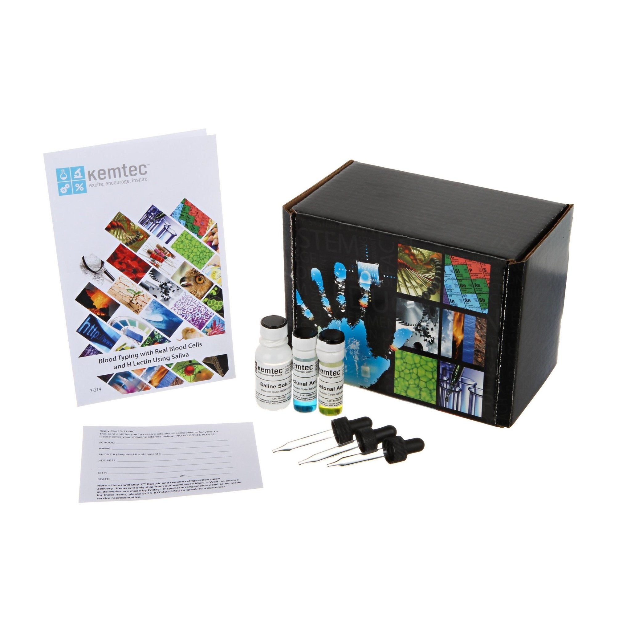 Kemtec Science Blood Typing Kit - Saliva Test for Blood Type Identification | Home, School & Medical Laboratory Use
