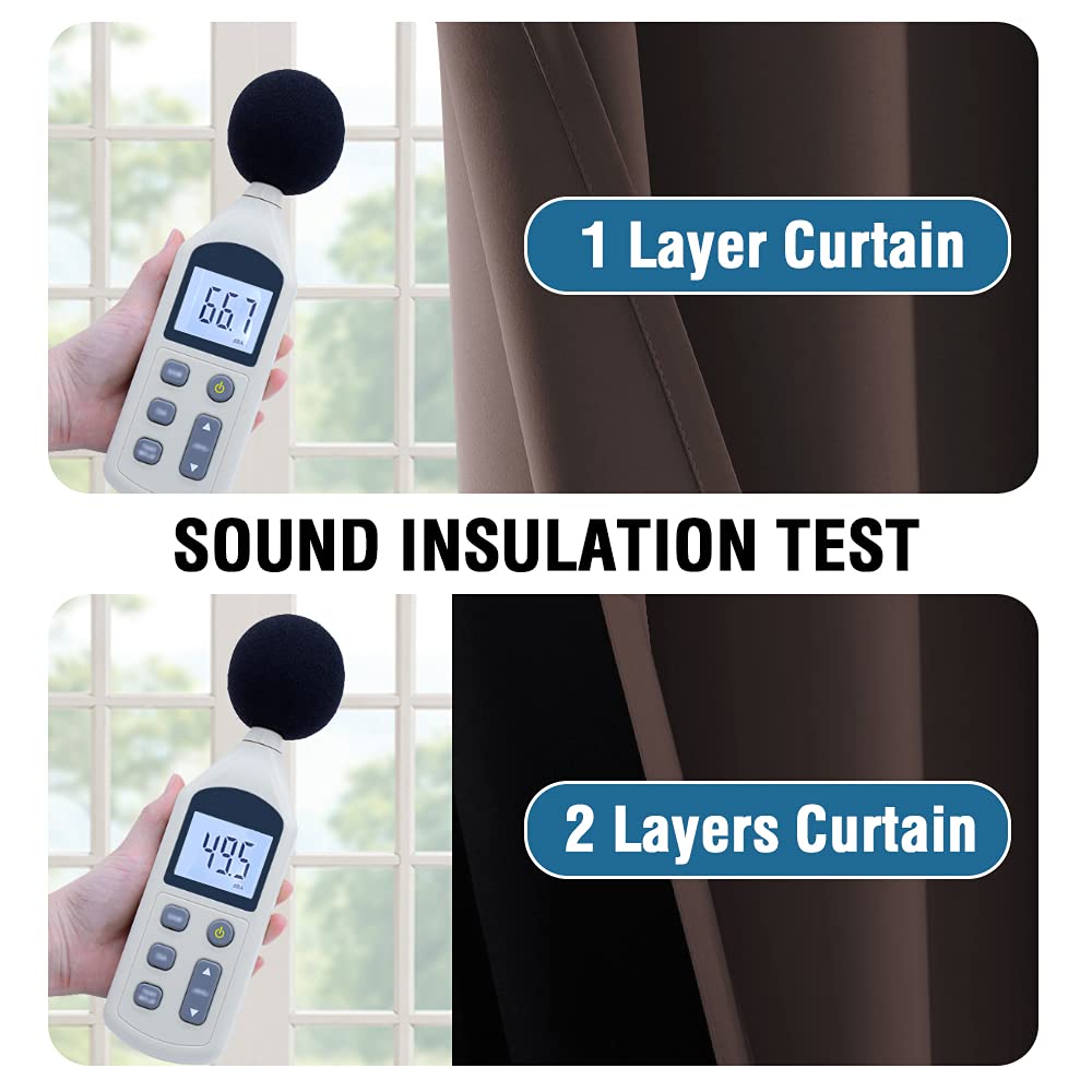 H.VERSAILTEX 100% Blackout Curtains 108 Inches Long - Thermal Insulated Light Blocking Window Drapes with Black Liner (2 Panels, Brown) | Soft Thick Silky Grommet Top for Bedroom & Living Room | Noise Reducing & Energy Saving Home Decor