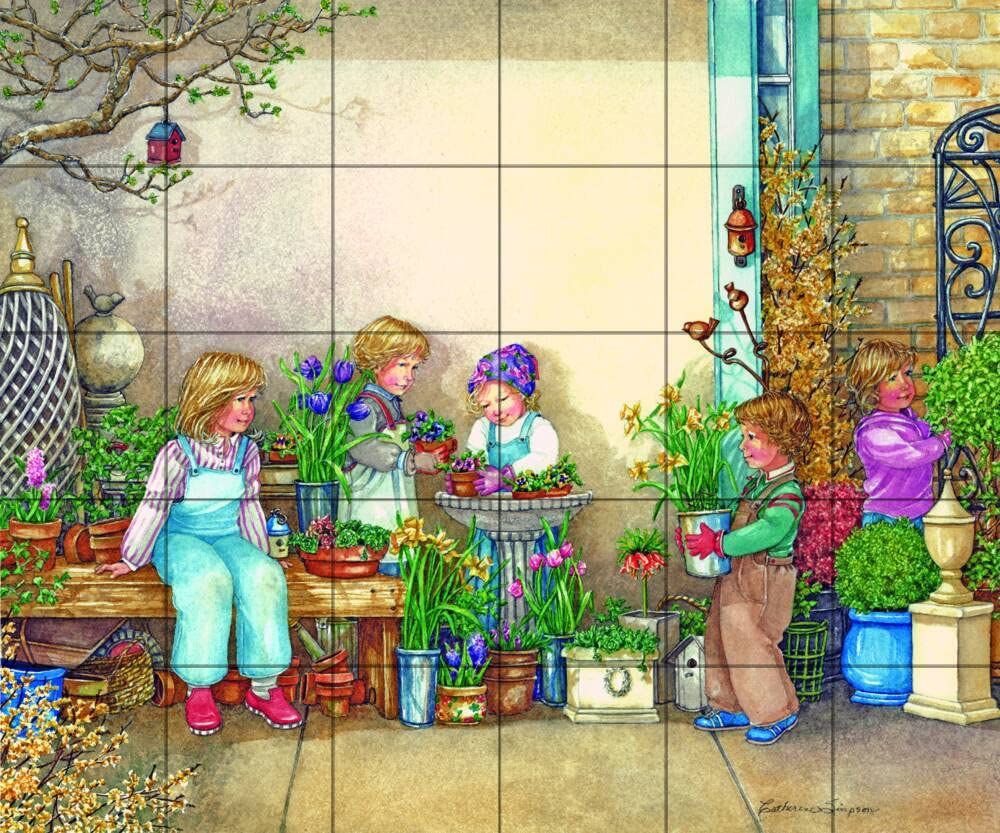 Tile Mural Kitchen Backsplash - Everything Spring Floral Design by Catherine Simpson | Waterproof Peel & Stick Wall Decor for Home, Apartment, Cafe, Restaurant
