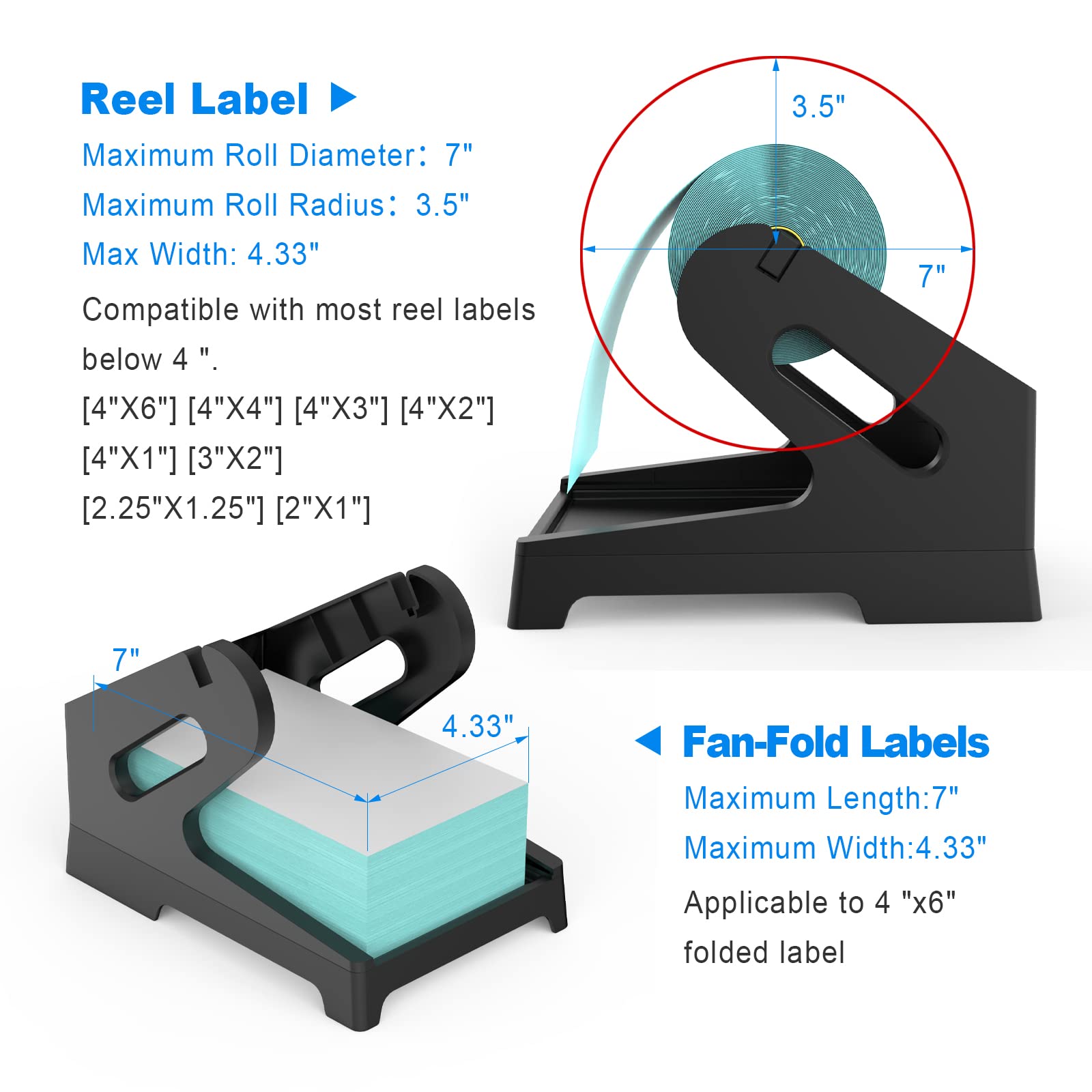 Thermal Label Holder for Rolls & Fan-Fold Labels - Compatible with Desktop Label Printers - Durable Shipping Label Stand for Home Office (Black) - Perfect for E-commerce, Shipping & Organization