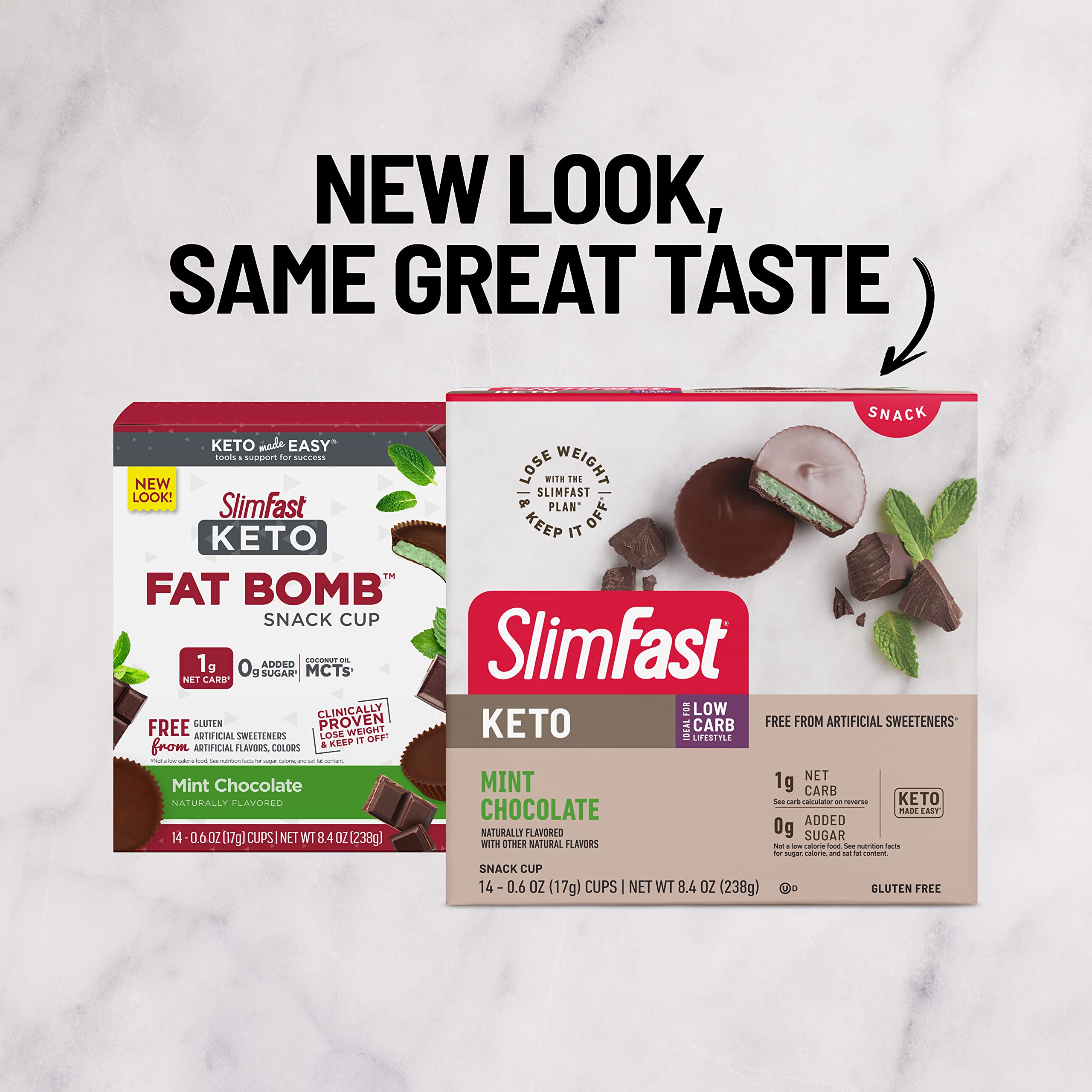 SlimFast Keto Fat Bomb Snack Cup - Mint Chocolate Flavor | Low Carb, Zero Added Sugar Keto Snacks for Weight Loss | 14 Count Box | Perfect for On-the-Go, Office & Ketogenic Diet | Packaging May Vary