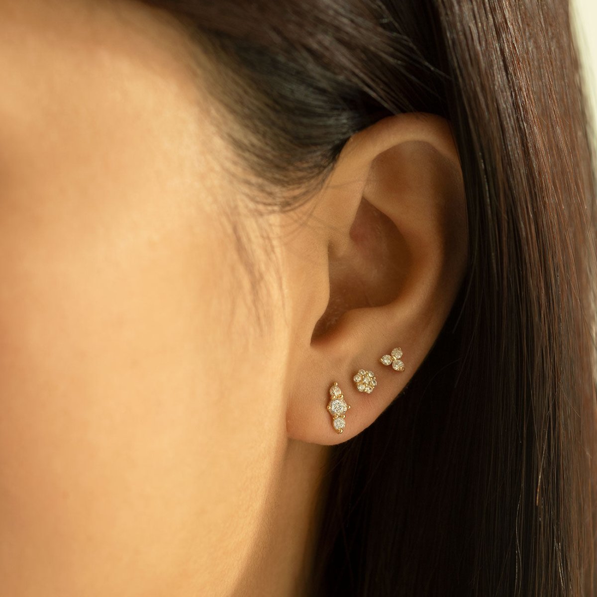 Trio Bar Pavé Stud Earrings - 14K Gold Plated Cubic Zirconia Studs for Women | Perfect for Parties, Weddings & Everyday Wear