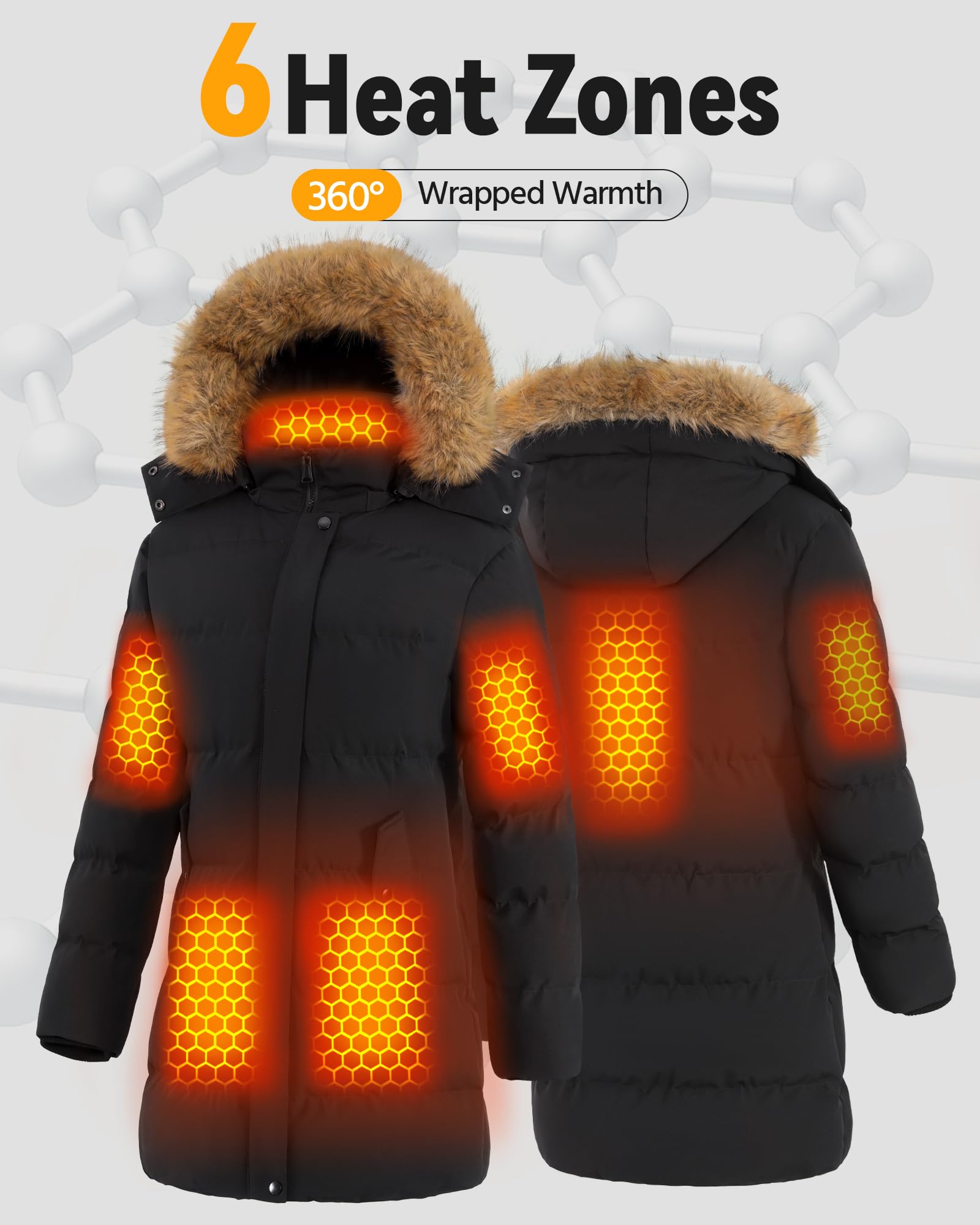 Graphene Heated Jacket for Women - 12V Fast Charging, 18400mAh Large Battery - Perfect for Winter Outdoor Activities, Skiing, and Camping