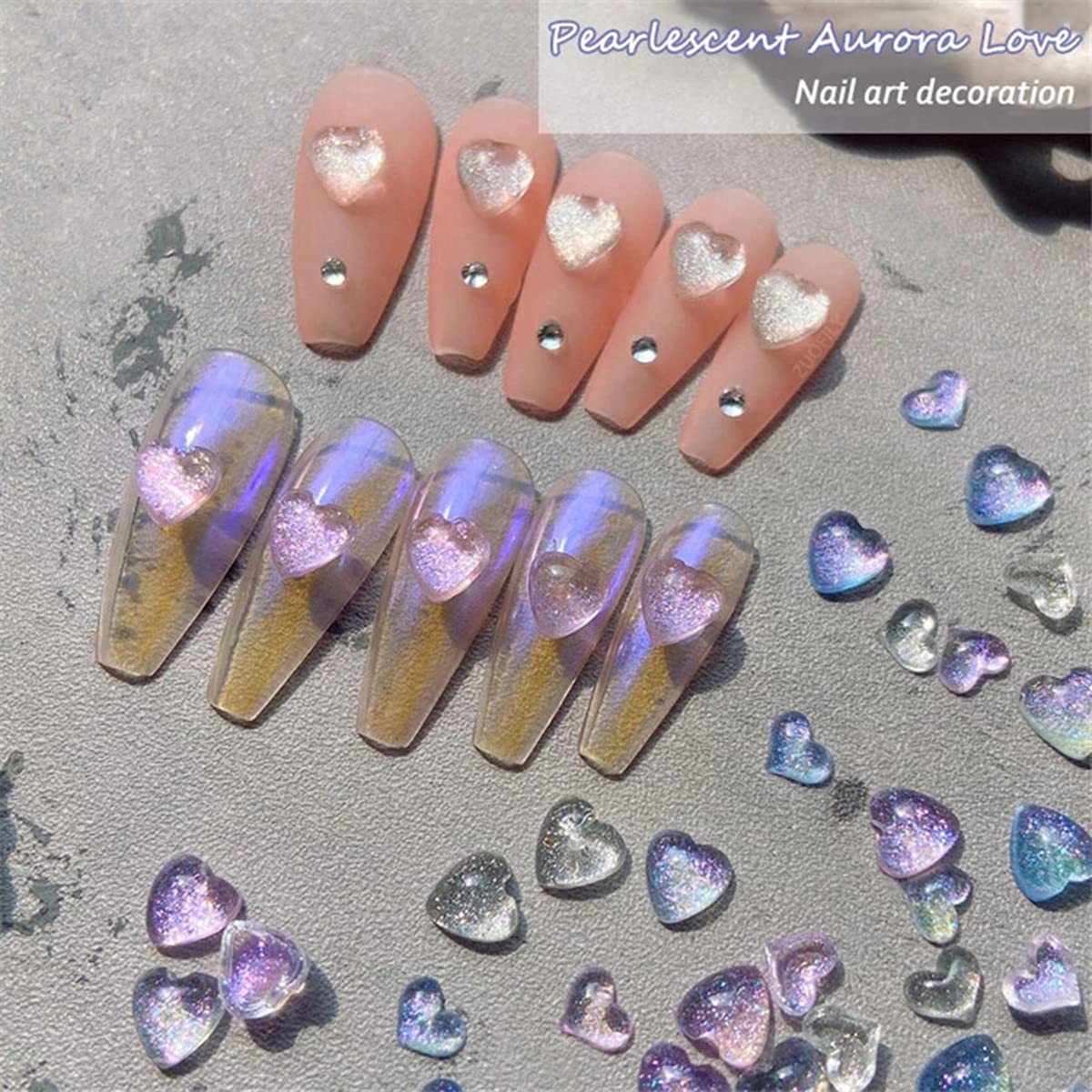 3D Heart Nail Charms 80PCS - Acrylic Rhinestone Nail Art Decorations, Shining Starry Design DIY Manicure Tips for Women Girls, Valentine's Day Bridal Party Nail Jewelry