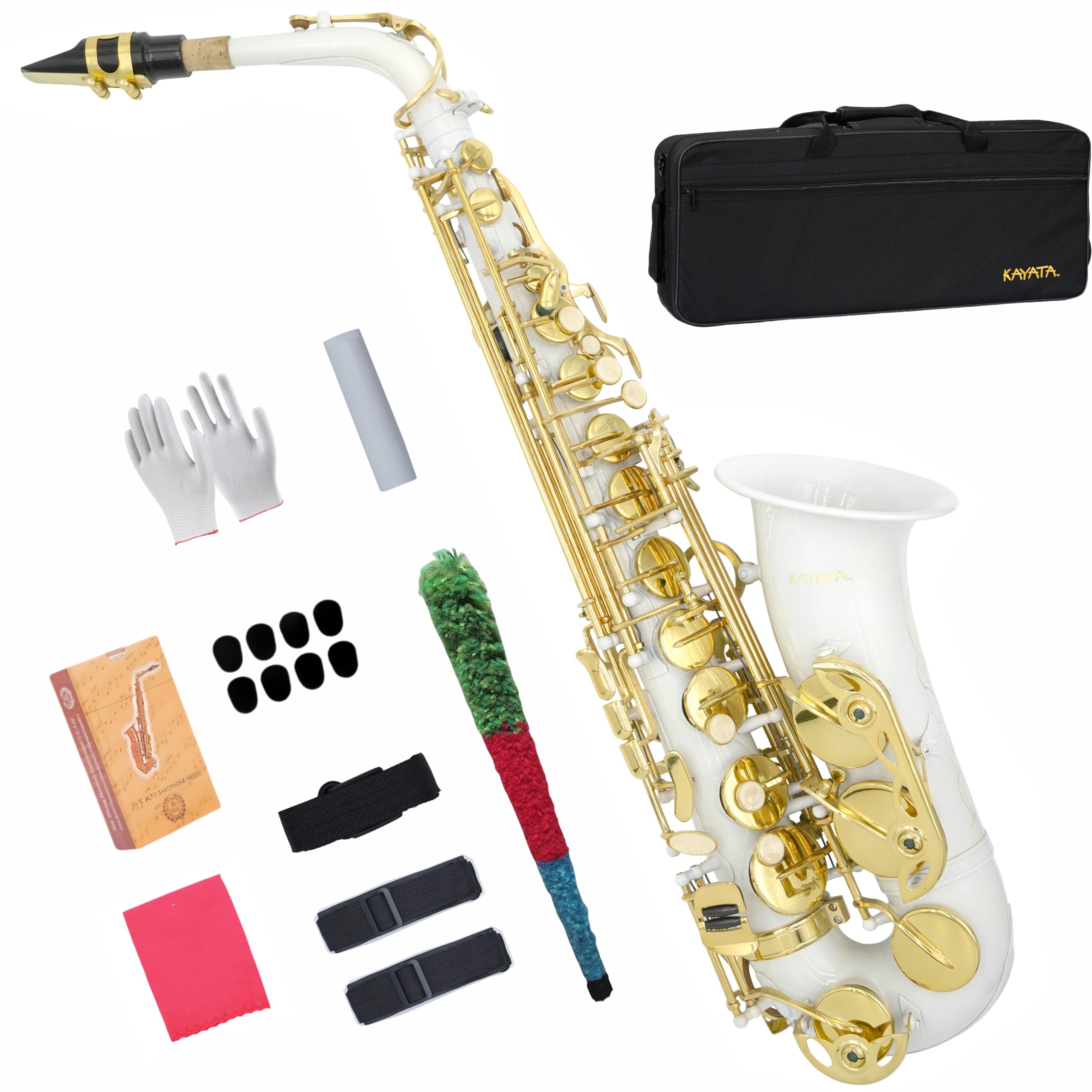 Professional Eb Alto Saxophone with F# Key - White Body & Gold Lacquer Keys | Includes Canvas Case, Gloves, Reeds & Care Kit | Perfect for Beginners, Students & Jazz Performers