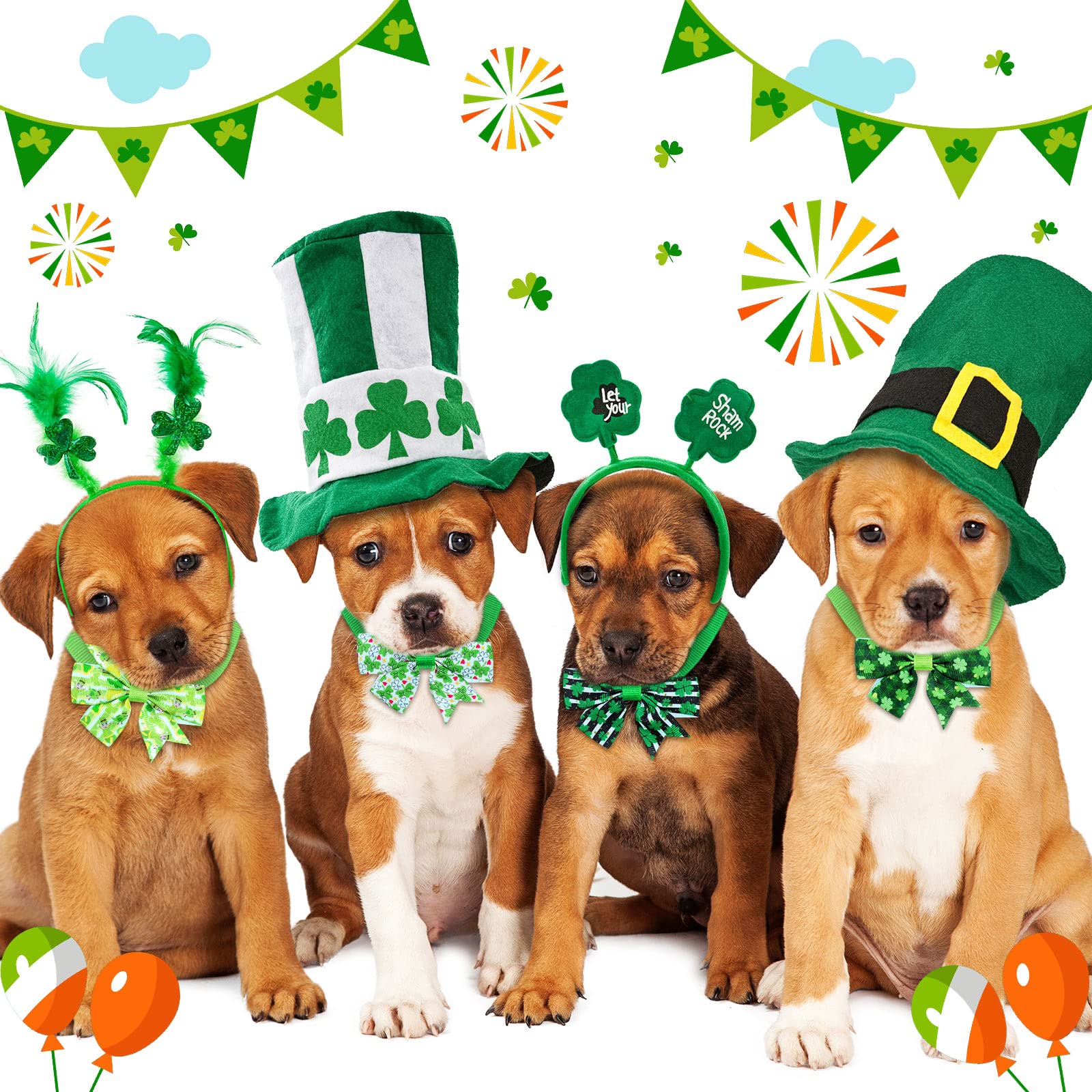 40 Pcs St. Patrick's Day Dog Bow Ties & Cat Bowties - Shamrock Pet Collar Accessories for Puppy Kitten - Festive Holiday Party Grooming Wear for Pets - Perfect for St. Patrick's Day Parties & Pet Photo Shoots