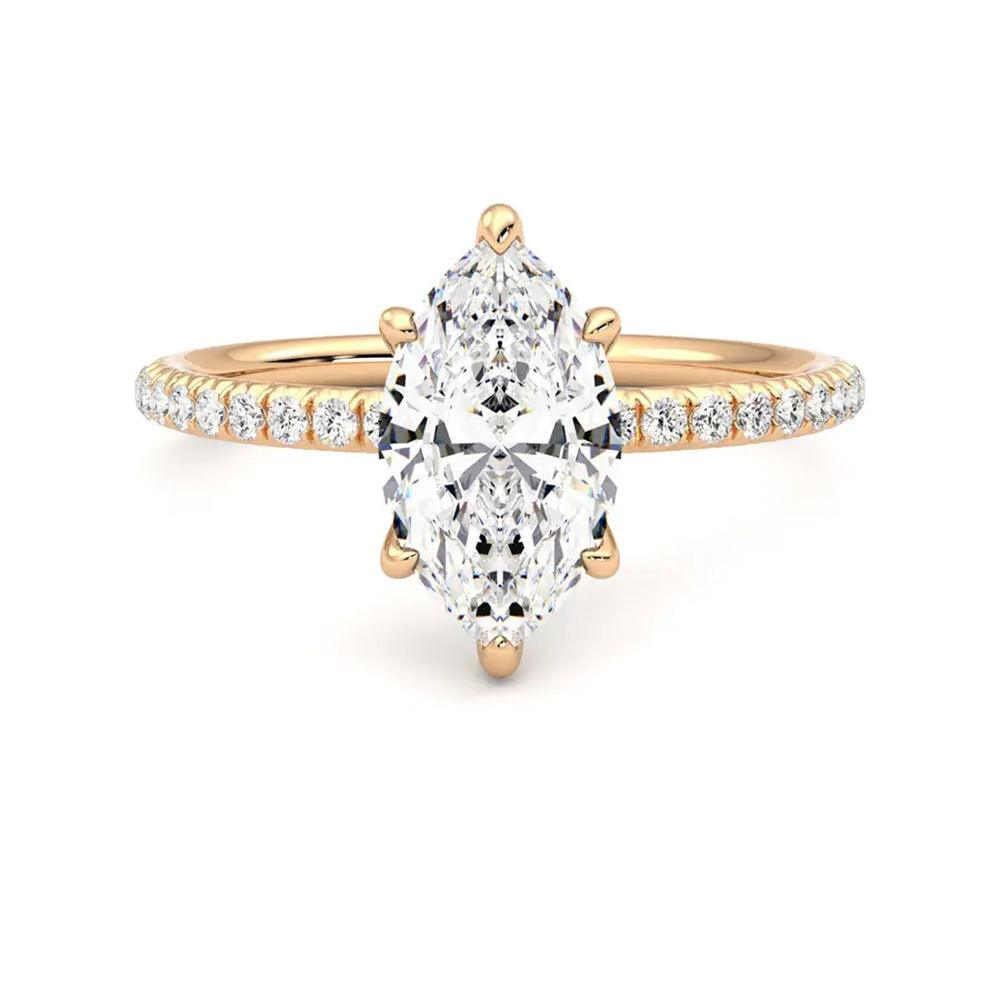 Stunning 6-Prong Marquise Cut Moissanite Engagement Ring with Hidden Anniversary Stone - Perfect for Proposals, Weddings & Anniversary Gifts