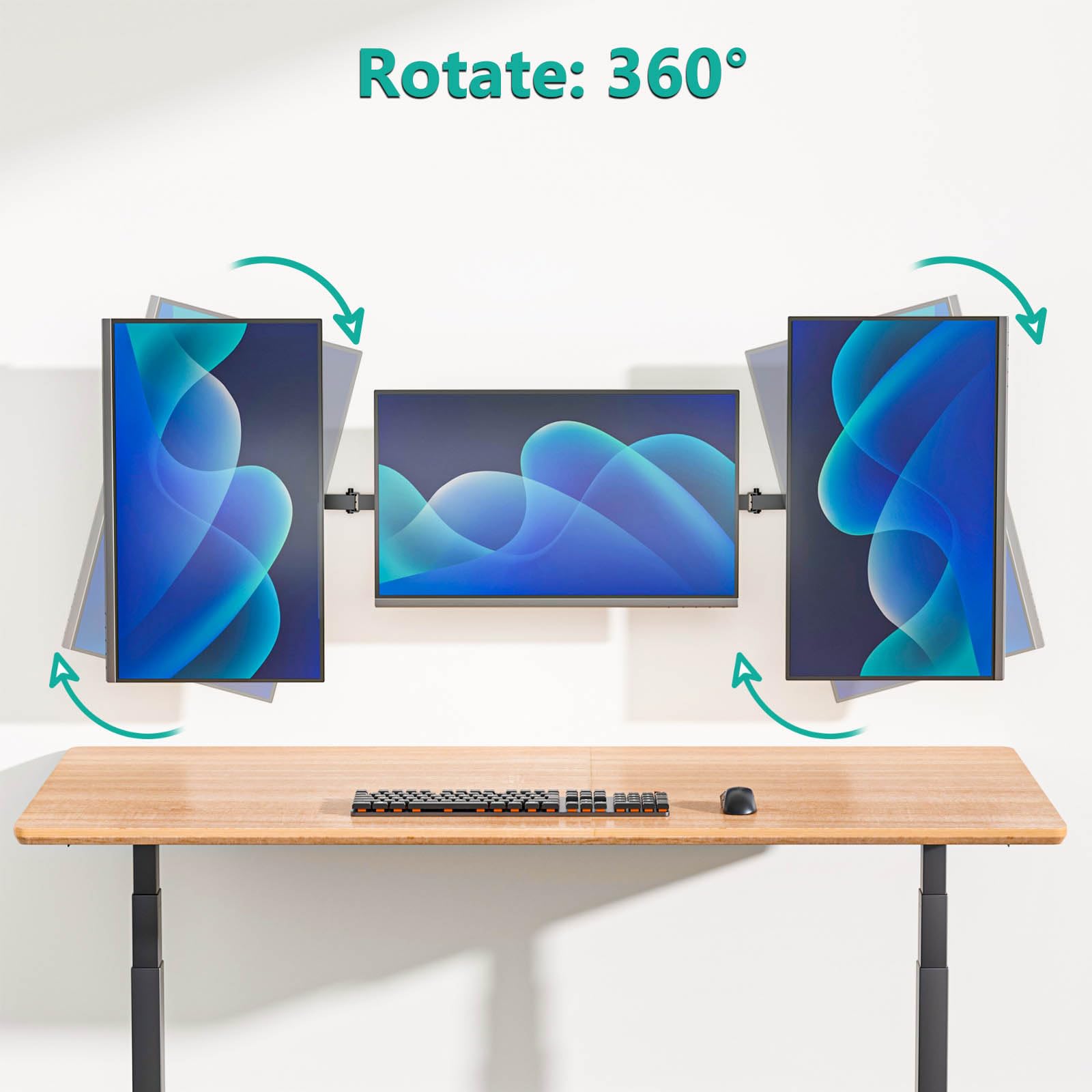 WALI Triple Monitor Wall Mount for 17-32 Inch Screens - Heavy Duty Adjustable 3 Monitor Arm with Swivel & Tilt - VESA 75x75/100x100mm - Each Arm Holds 15.4lbs (013ARM) Black - Perfect for Home Office, Gaming Setup & Multi-Screen Workstations