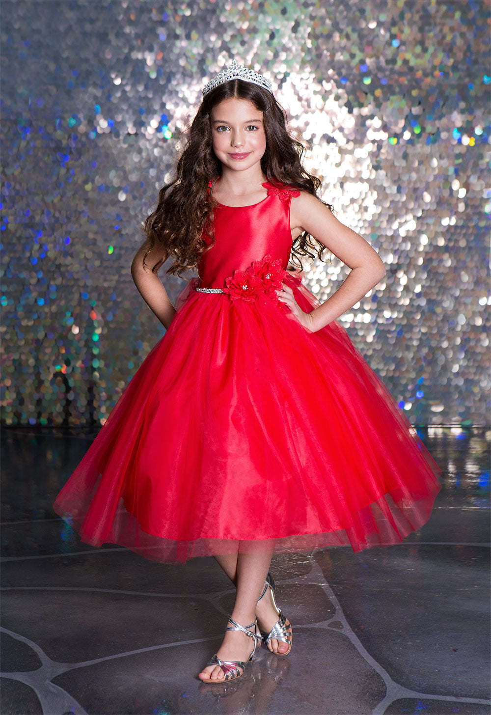 Elegant Red Beaded Flower Appliques Tulle Junior Bridesmaid Dress for Big Girls Size 8-16 | Perfect for Weddings, Prom, Pageants & Special Occasions