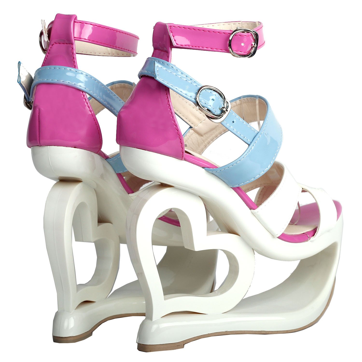 SHOW STORY Women's Fashion Strappy Heart Heel Wedge Sandals - White, Pink, Blue for Wedding, Party & Summer Outfits | Comfortable LF40203 Bridal Shoes for Beach, Date Night & Special Occasions