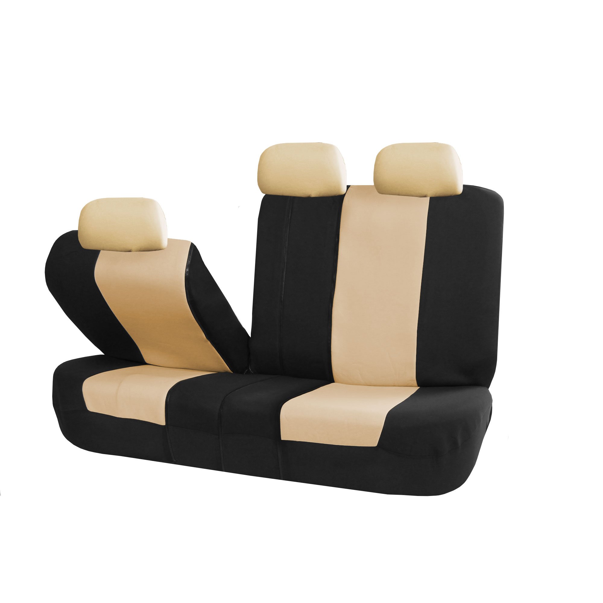 FH Group Universal Fit Back Seat Cloth Car Seat Cover - Rear Split Bench Design for Cars, SUVs, Sedans & Vans | Beige Interior Accessories | Perfect for Road Trips, Family Travel & Pet Protection
