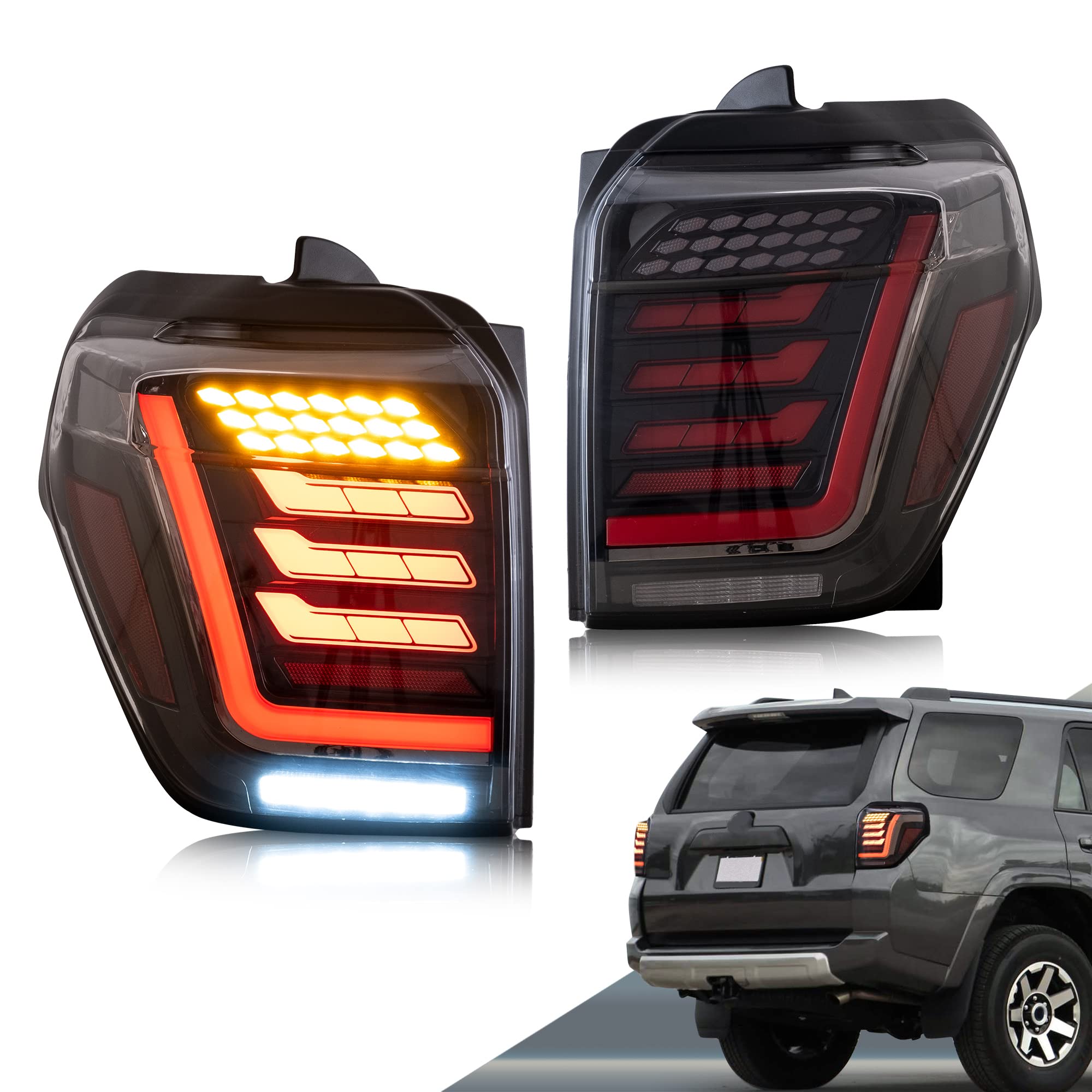 VLAND LED Tail Lights for Toyota 4Runner 2014-2021 - Dynamic Animation Running Lights with Clear Lens - Left & Right Pair - Upgrade Your 4Runner's Rear Lighting for Night Driving & Enhanced Style
