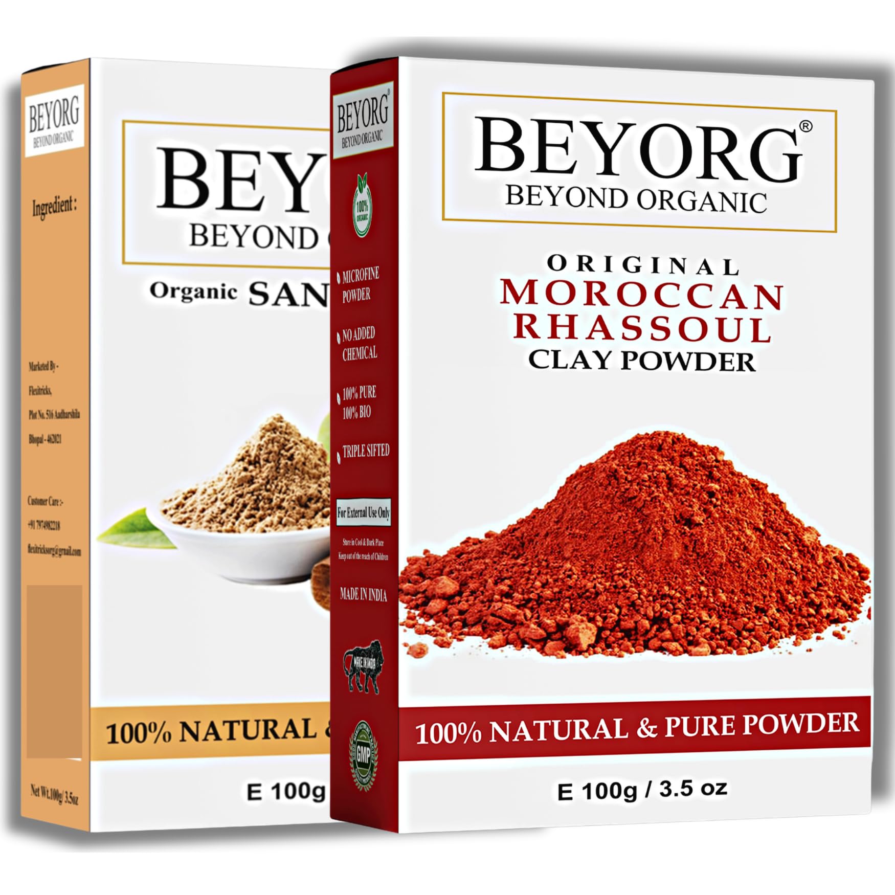 Organic Sandalwood Powder & Moroccan Rhassoul Clay Powder - Natural Face Mask for Acne, Blemishes & Clear Skin | Skin Care Treatment for Healing & Glow | Perfect for DIY Spa, Detox & Relaxation at Home