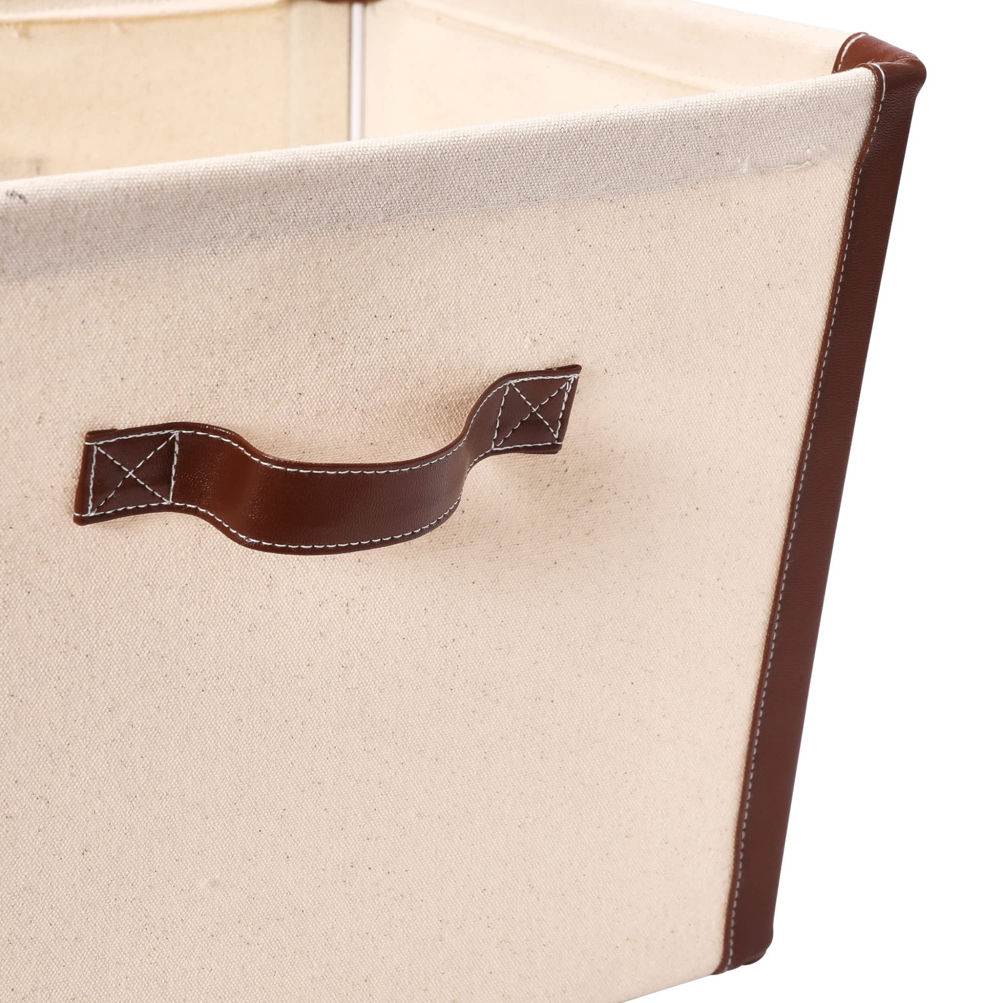 Eco-Friendly Canvas Storage Bin with Vegan Leather Trim - Perfect for Home Organization, Closet, Nursery & Office Storage