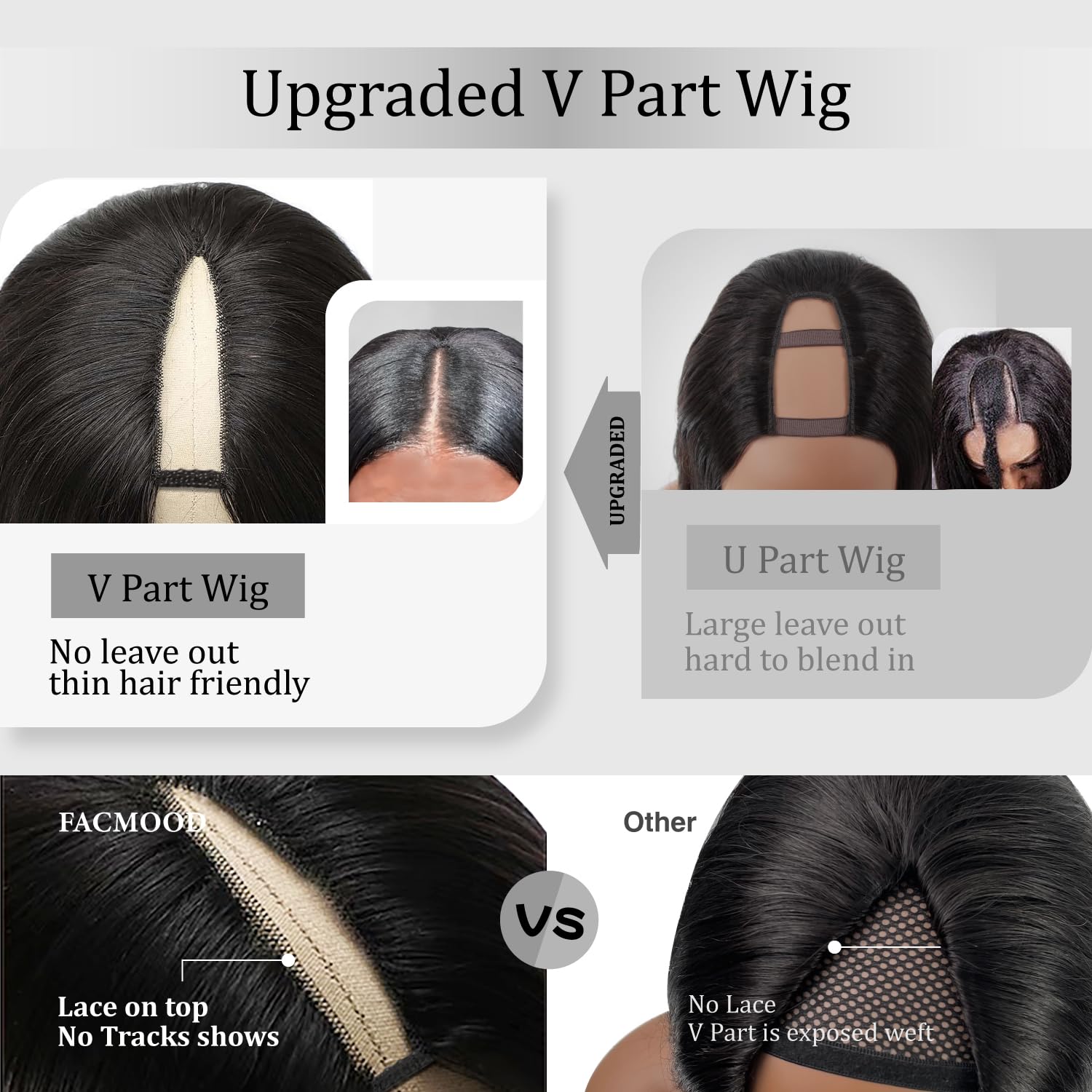 Brazilian Human Hair V Part Wig - 26 Inch Bone Straight Glueless No Sew in Wig for Black Women - 180% Density Natural Color - Perfect for Daily Wear, Parties & Special Occasions