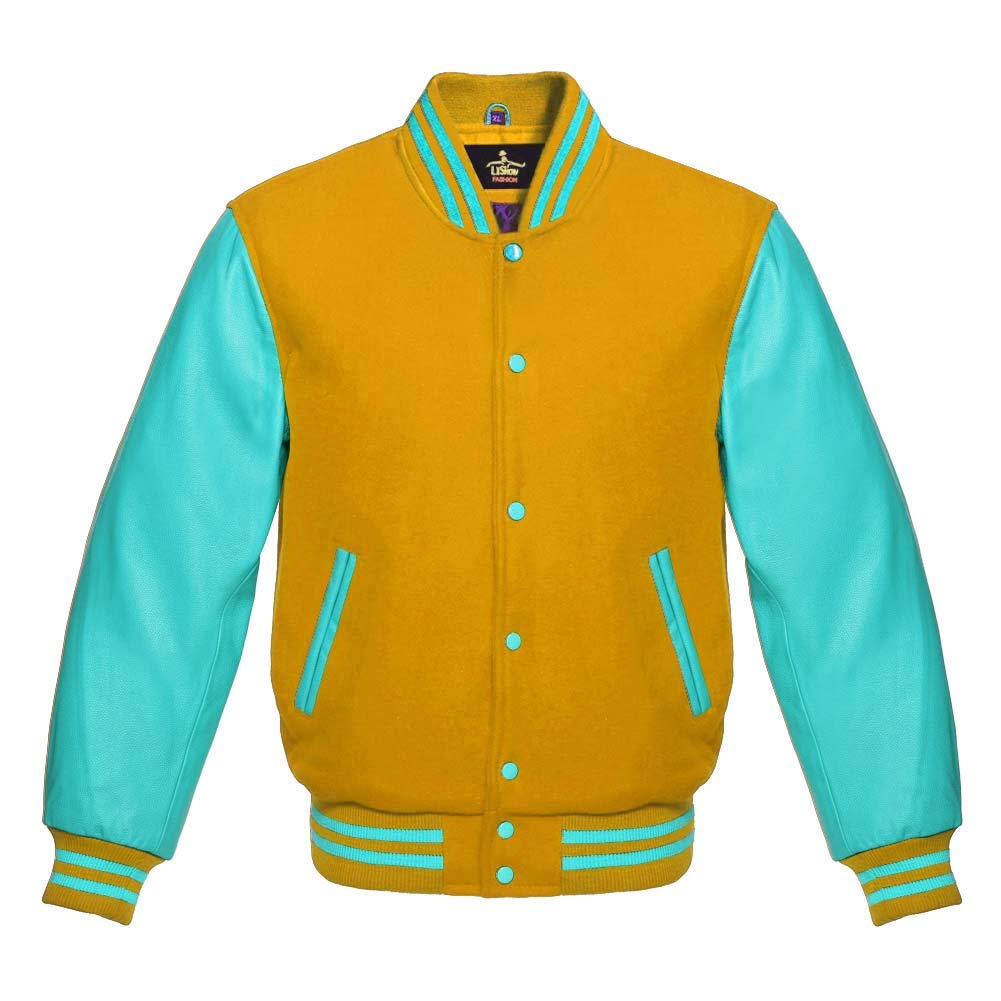 Premium Wool & Genuine Leather Varsity Jacket - Baseball Letterman Bomber for School & College | Stylish Outerwear for Sports, Casual Wear & Campus Fashion