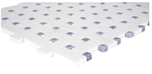 Thassos White Marble Basketweave Mosaic Tile with Light Blue Dots - 10 Sqft Box for Floor, Wall, Kitchen Backsplash, Bathroom & Shower - Perfect for Modern Home Decor and Spa-Inspired Spaces