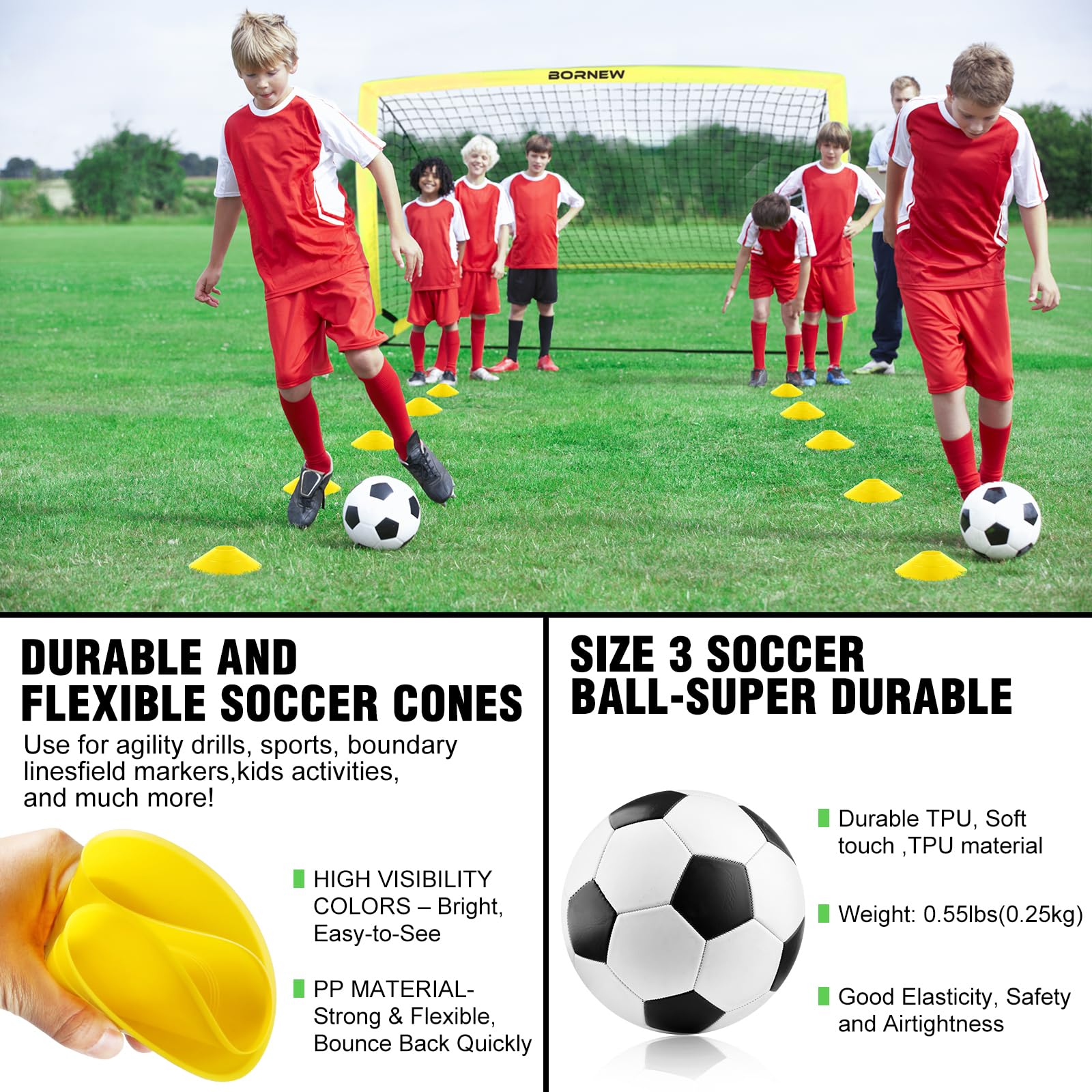 Kids Soccer Goal Set for Backyard - 2 Pack Portable Soccer Nets (7X5ft & 5X3.6ft) with Agility Ladder, Soccer Ball & Carry Bag | Perfect for Youth Training, Backyard Games & Outdoor Sports Activities