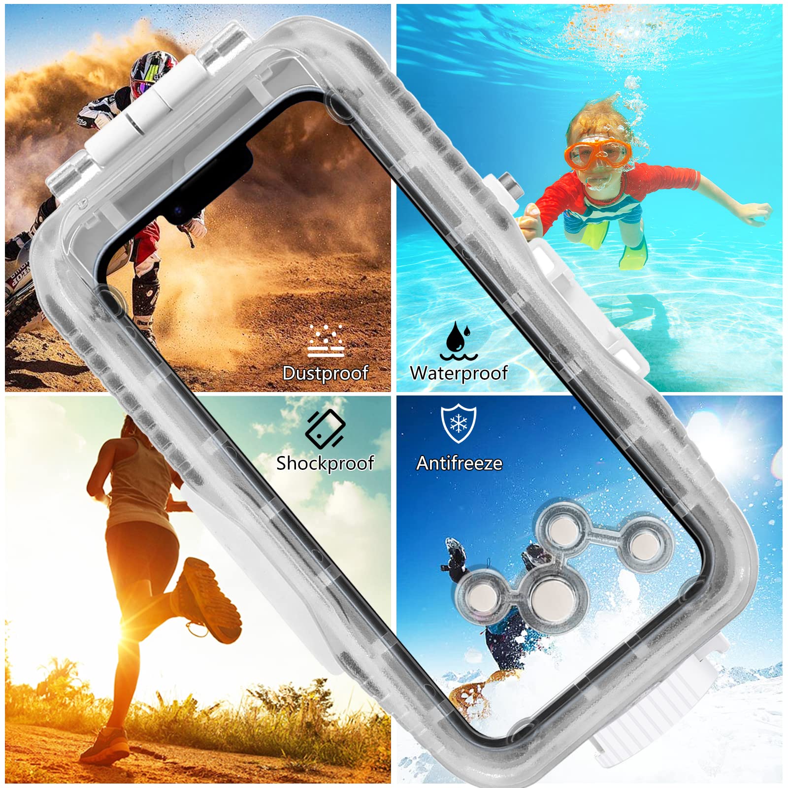 PULUZ 40m/131ft Waterproof Diving Case for iPhone 14/14 Pro/13/13 Pro/12/12 Pro - Professional Underwater Photography Housing with One-Way Valve for Snorkeling, Scuba Diving & Beach Vacations (White)