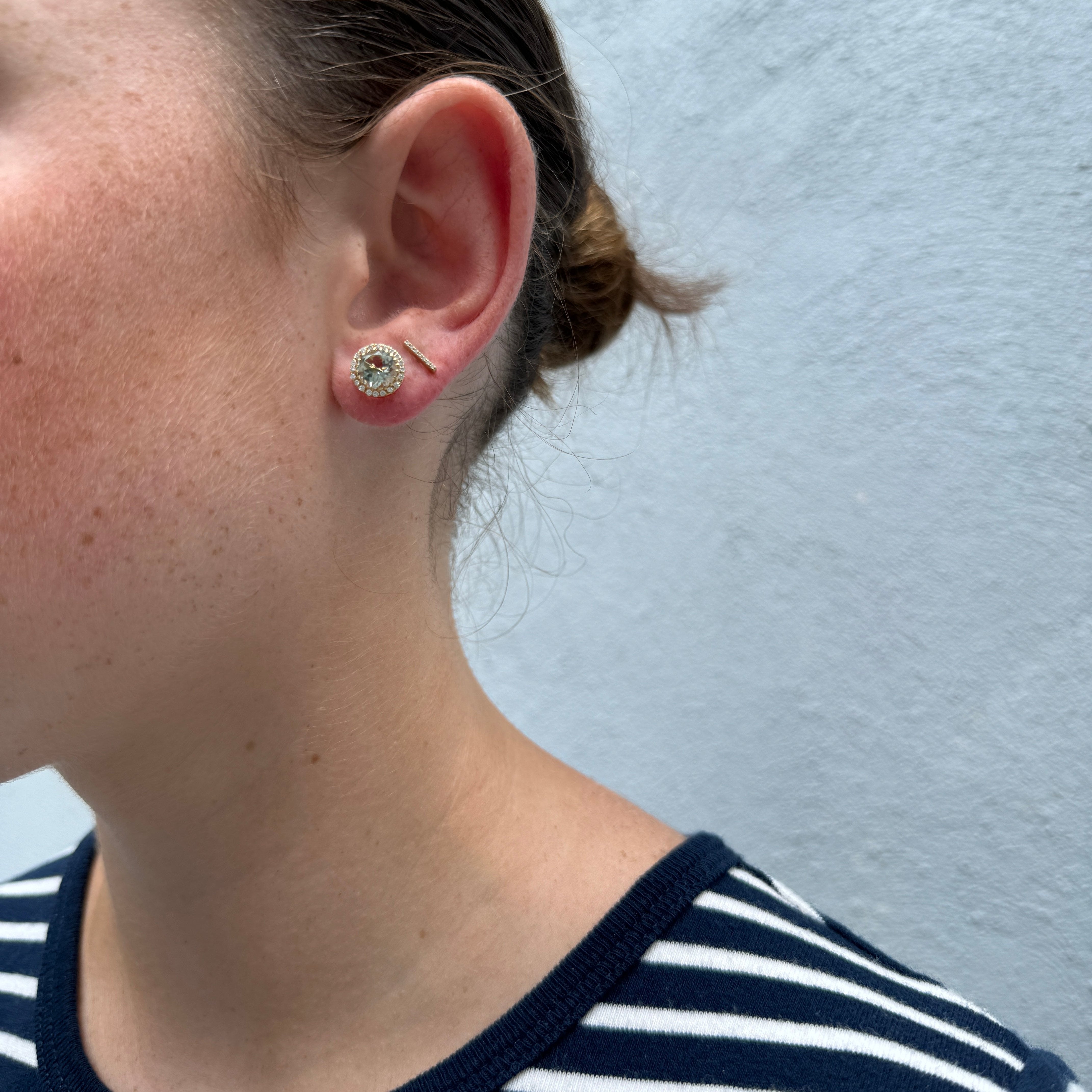 Green Amethyst & Diamond Halo 18K Yellow Gold Stud Earrings for Women - Elegant Jewelry Gift for Birthday, Anniversary & Special Occasions