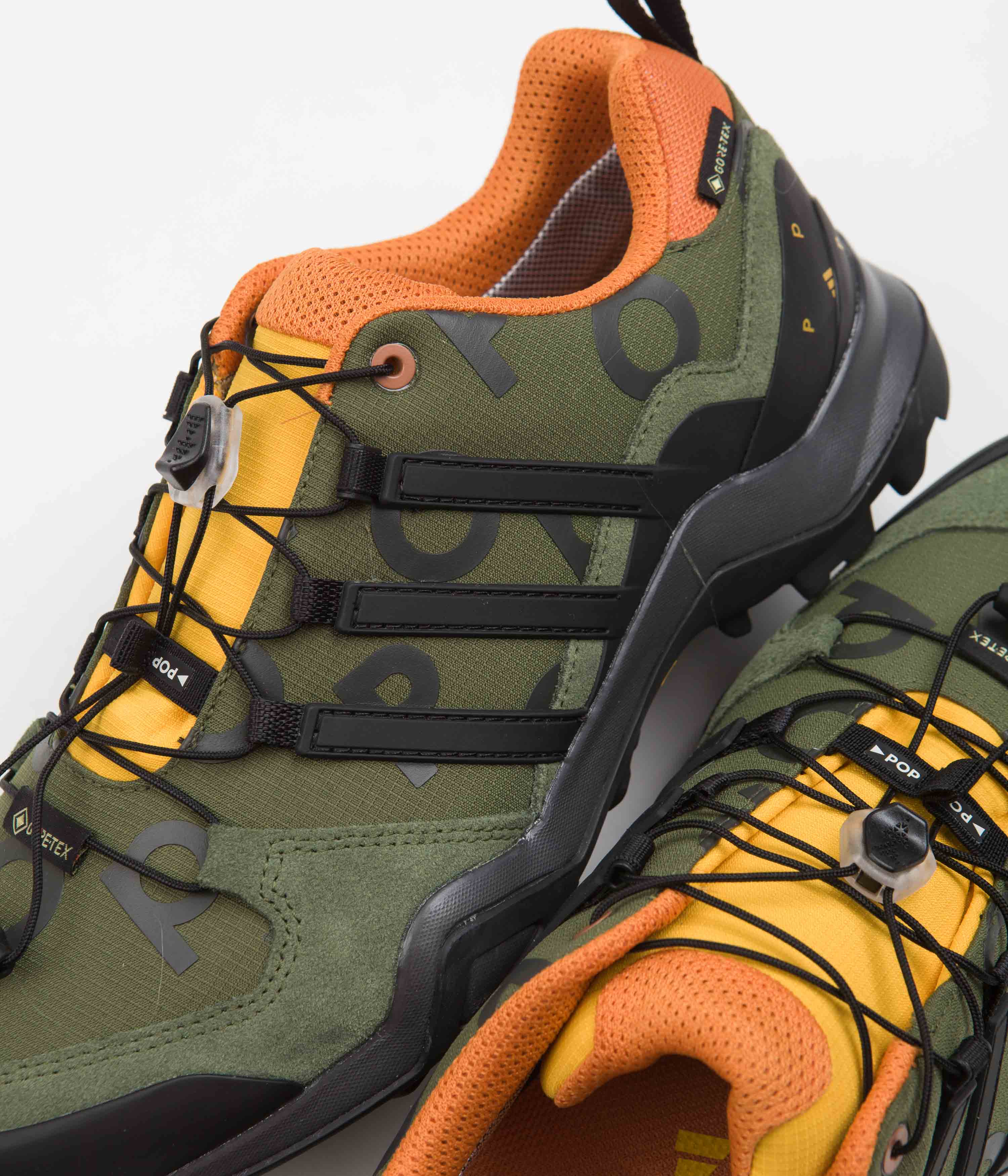Adidas x Pop Trading Company Swift R2 GTX Running Shoes for Men - Wild Pine / Core Black / Semi Solar Yellow | Waterproof Trail Running & Outdoor Hiking Sneakers