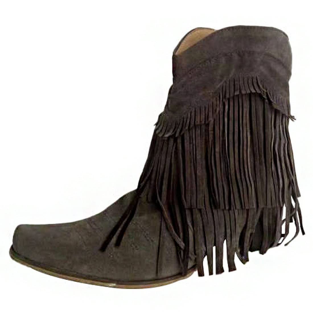 KiutSymo Women's Suede Cowgirl Boots with Fringe & Tassel - Snip Toe Ankle Boots for Western Style, Country Music Festivals & Rodeo Events