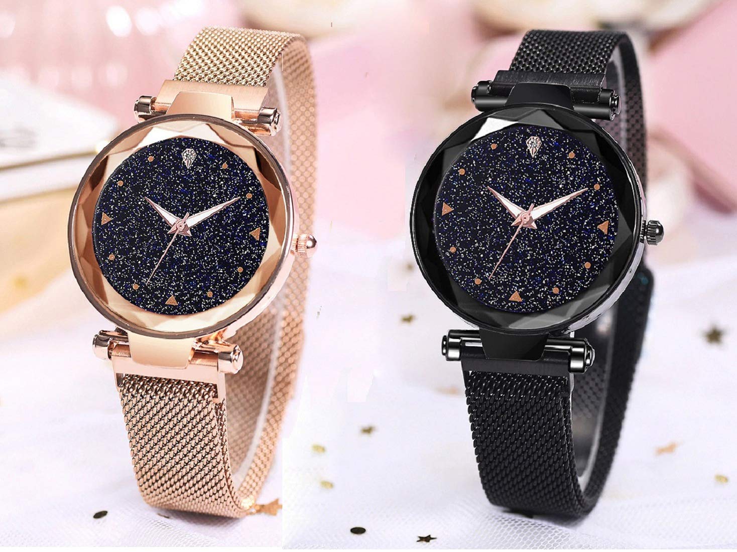 Casera Analog Magnetic Strap Rose Gold & Black Watch for Women - Fashionable O2 Watch for Girls & Ladies - Perfect for Work, Gym & Everyday Wear