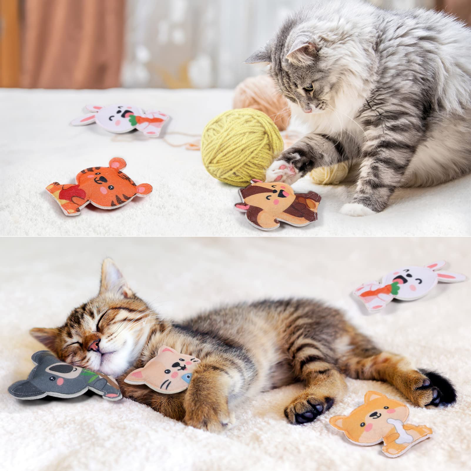 6Pcs Cat Toys Set with Catnip - Interactive Kitten Chew Toys in 6 Fun Designs for Indoor Play, Christmas & Halloween Gifts for Cats