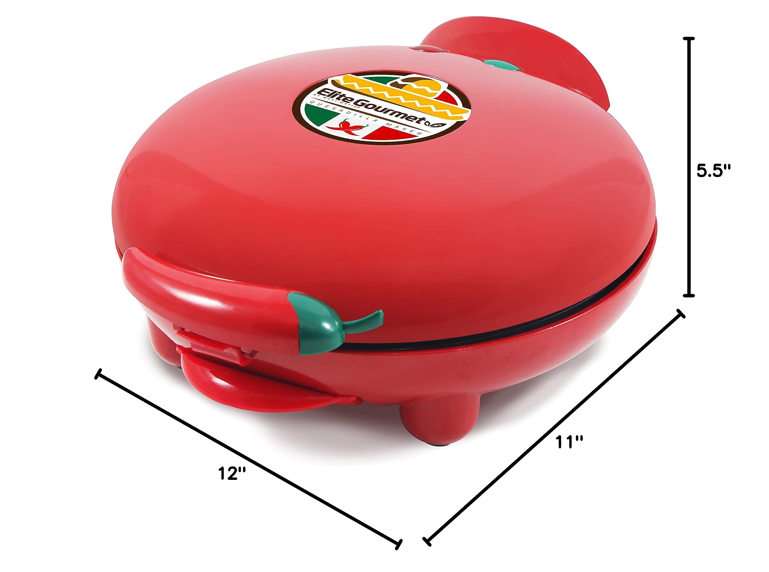 Elite Gourmet EQD-413 Electric 8-Inch Non-Stick Quesadilla Maker with Easy-Slice 6-Wedge Design - Perfect for Grilled Cheese, Corn Tortillas & Snacks (Red) - Ideal for Quick Meals, Parties & Family Gatherings