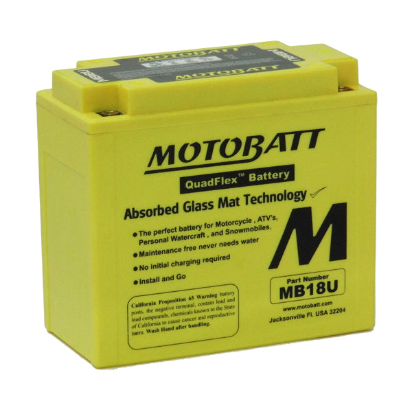 Motobatt MB18U 12V 22.5Ah AGM Motorcycle Battery - High Performance Powersports Battery for Harley, Honda, Yamaha & More - Perfect for Touring, Cruising & Off-Road Adventures