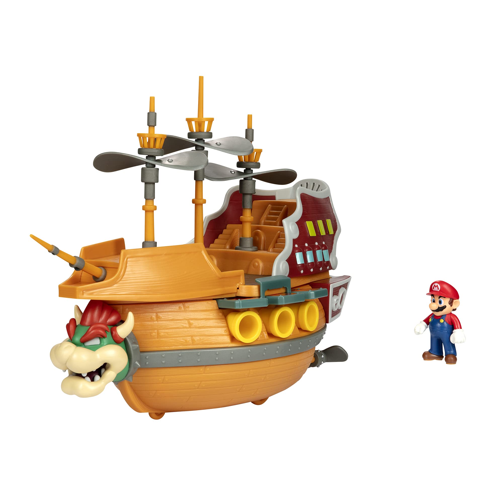 Super Mario Deluxe Playset - Bowser's Airship Toy for Kids | Nintendo Licensed Action Figure Playset | Perfect for Birthday Gifts & Mario Themed Parties