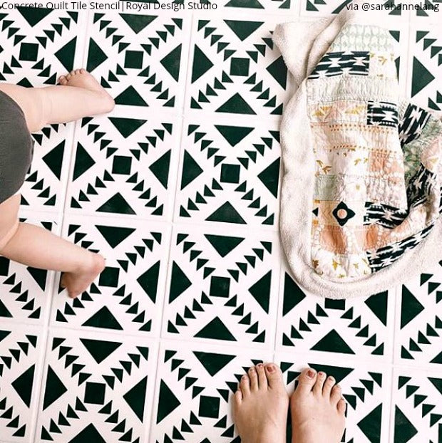 Concrete Quilt Tile Stencil - DIY Cement Floor & Wall Stenciling Kit for Home Decor - Perfect for Patios, Basements, and Garage Floors