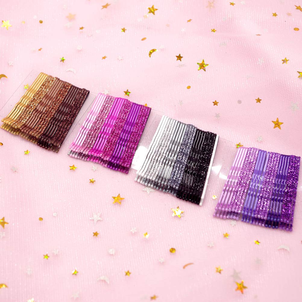 96pcs Glitter Powder Hair Clips - Golden, Pink, Purple & Black Bobby Pins | Metal Styling Barrettes for Women & Girls | Perfect for Parties, Weddings & Daily Hairstyling