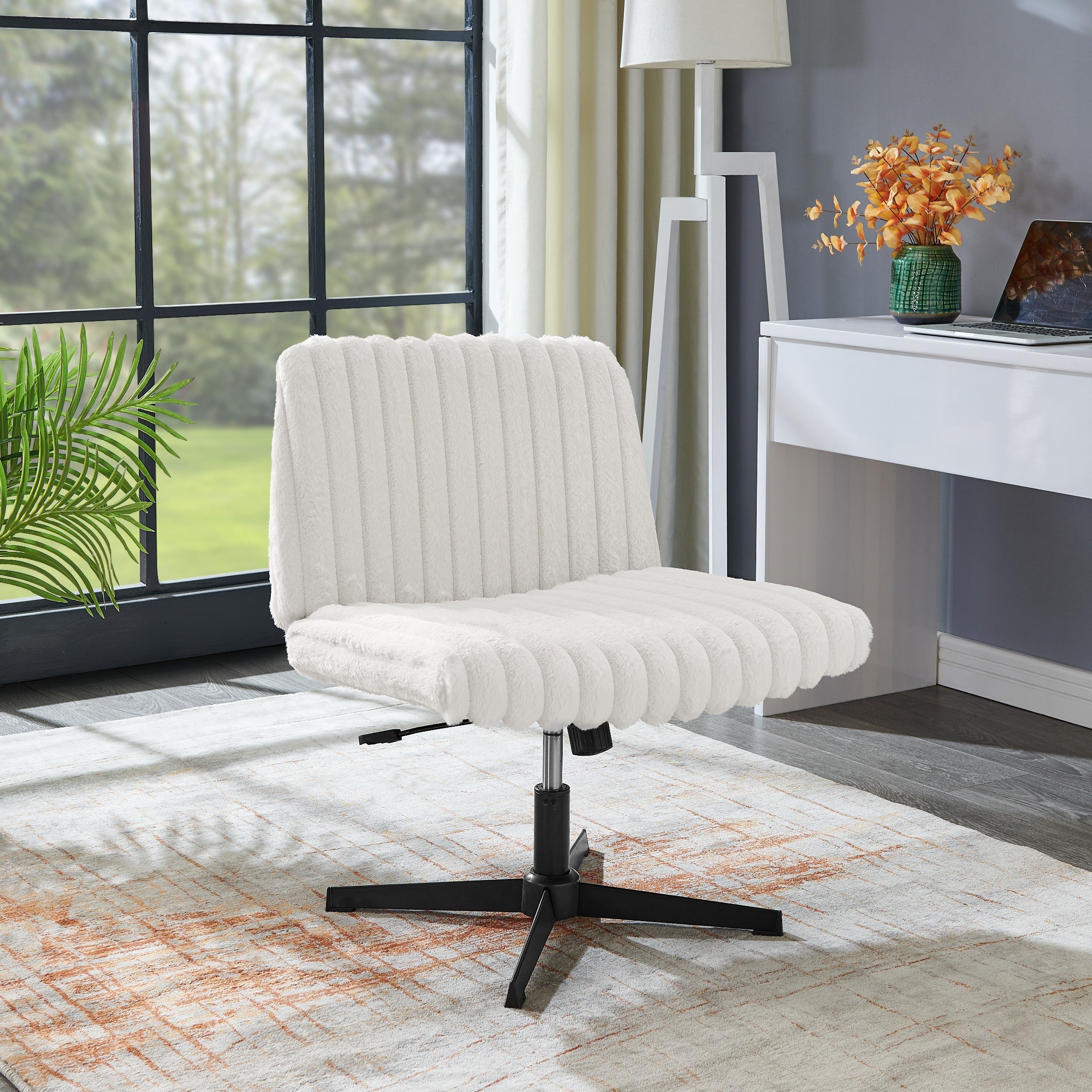 Roundhill Blynn Adjustable Swivel Criss Cross Chair - Wide Seat Ergonomic Office Chair with Lumbar Support, Vanity Makeup Chair for Home & Office Workspace, Study Desk, Dressing Table and Beauty Salon