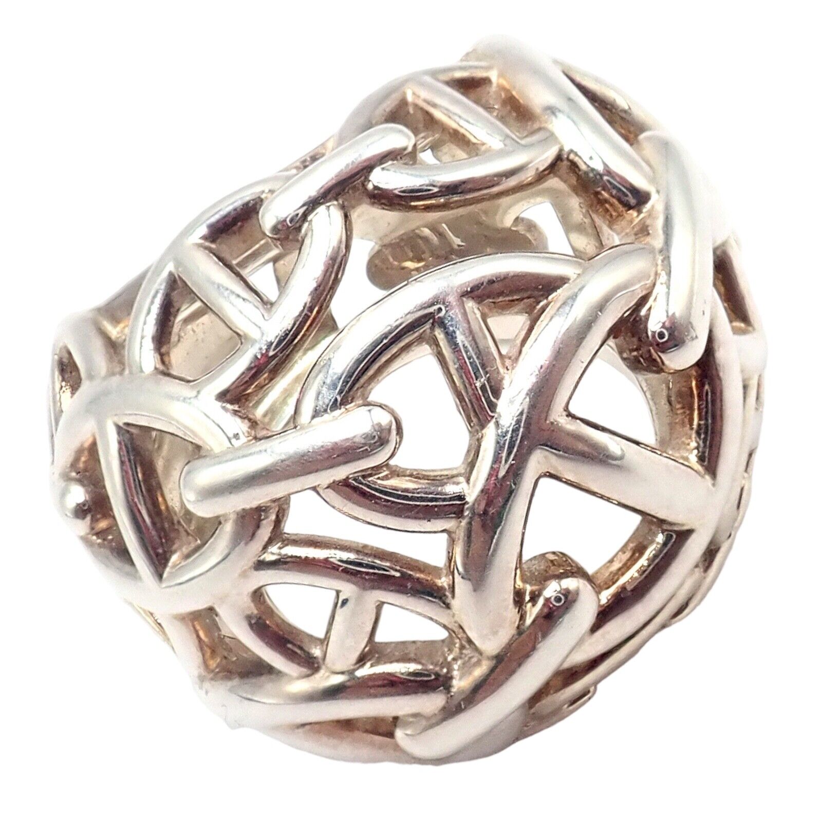Authentic Hermes Sterling Silver Large Chaine D'anchre Dome Ring Size 4.5 - Luxury Jewelry for Women, Perfect for Parties, Weddings & Special Occasions