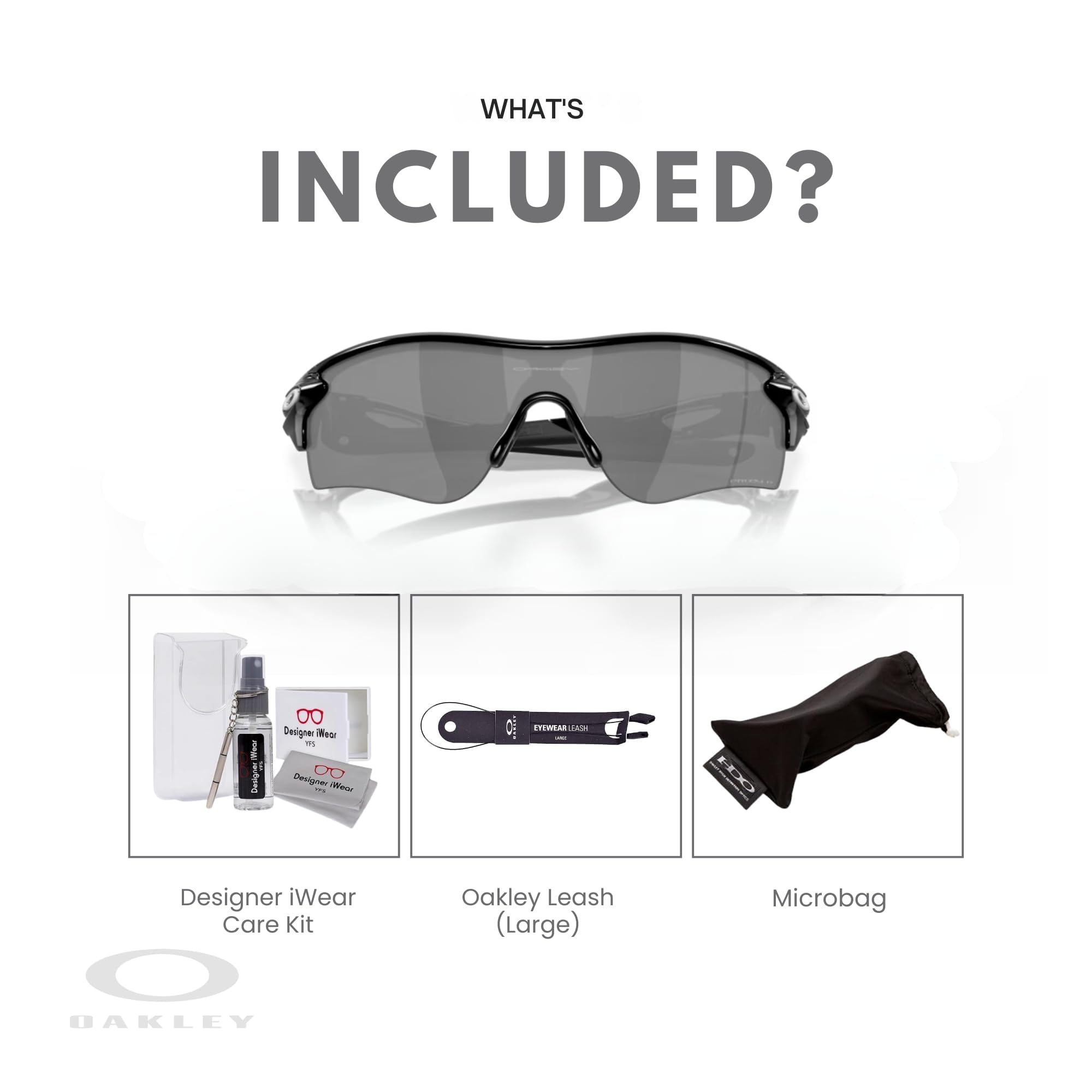 Oakley Radar Lock Path Asian Fit OO9206 Low Bridge Rectangle Sunglasses for Men - Polarized Sports & Driving Shades with UV Protection + BUNDLE Leash & Designer iWear Kit - Perfect for Cycling, Running & Outdoor Activities