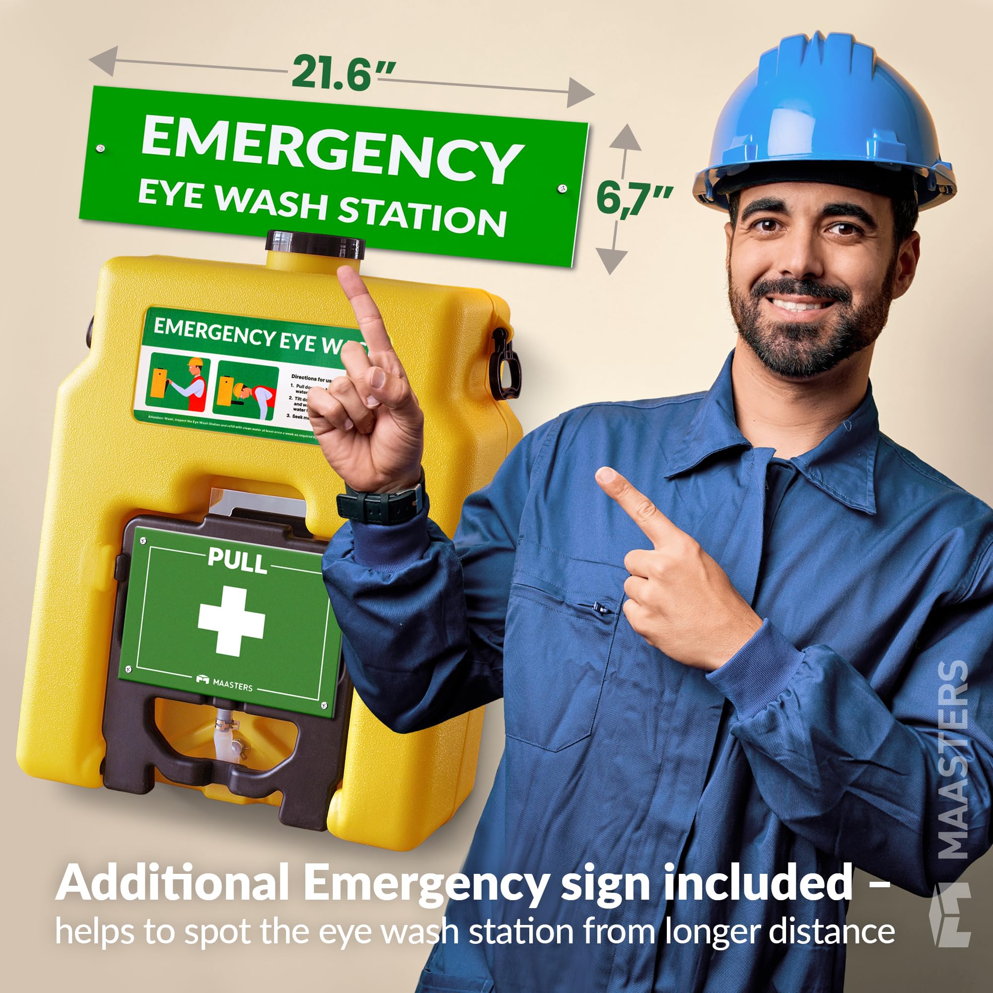 15 Gallon Portable Emergency Eye Wash Station - OSHA & ANSI Certified, Wall Mount Eyewash with Mirror & Dual Spray - First Aid Safety Equipment for Labs, Factories, and Workplaces
