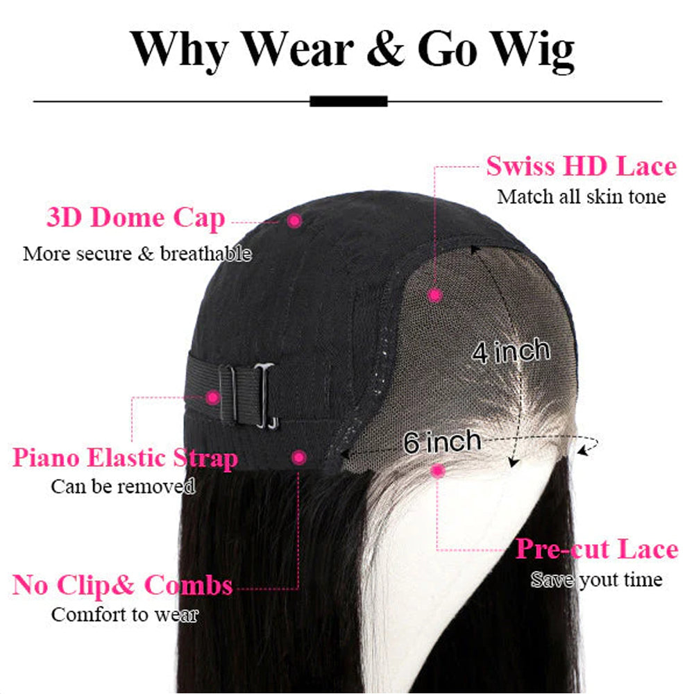 Eullair Wear Go Glueless Wig - Body Wave 6x4 5x5 Lace Wig with Pre Cut Lace & Pre Plucked Hairline - Beginner Friendly 3D Elastic Dome Cap - Perfect for Daily Wear, Cosplay, and Special Occasions