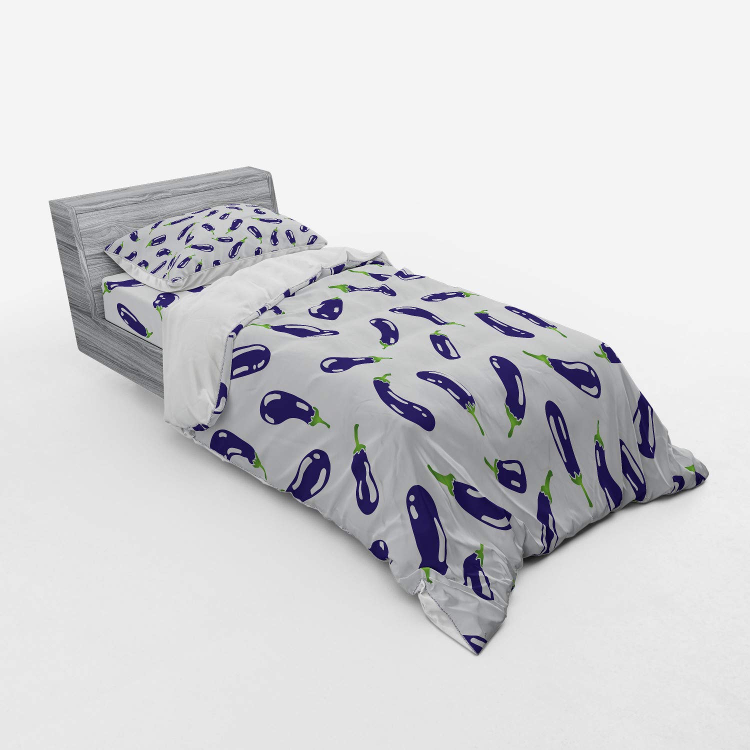 Ambesonne Eggplant Duvet Cover Set - Twin XL, Purple & White for Cozy Bedroom Decor