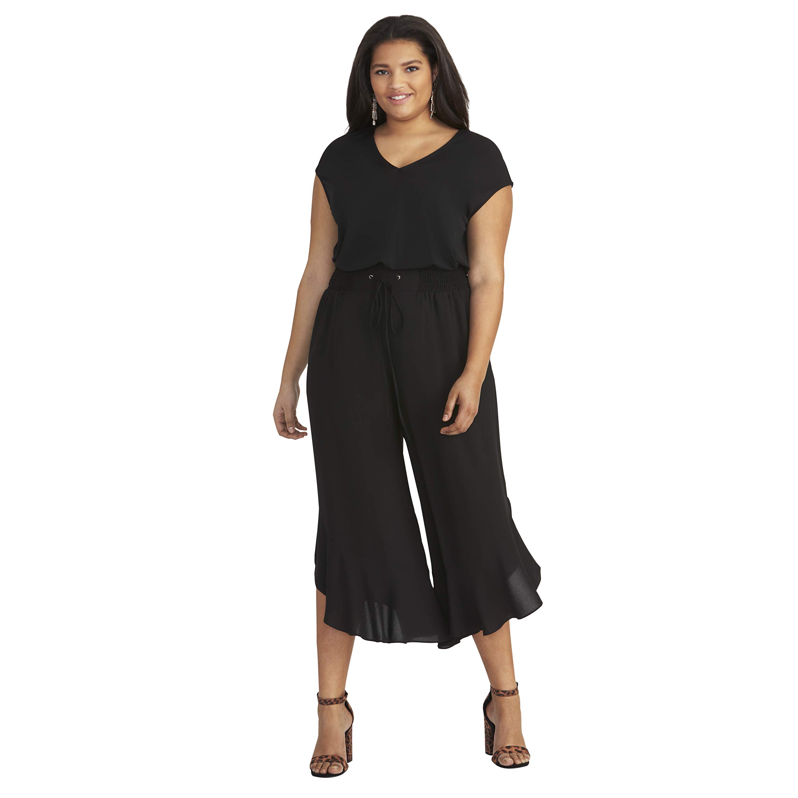 Rachel Roy Women's Plus Size Giorgia Ruffle Pants - Flowy Wide Leg Palazzo Trousers for Work & Special Occasions | Comfortable Office Wear & Evening Outfits