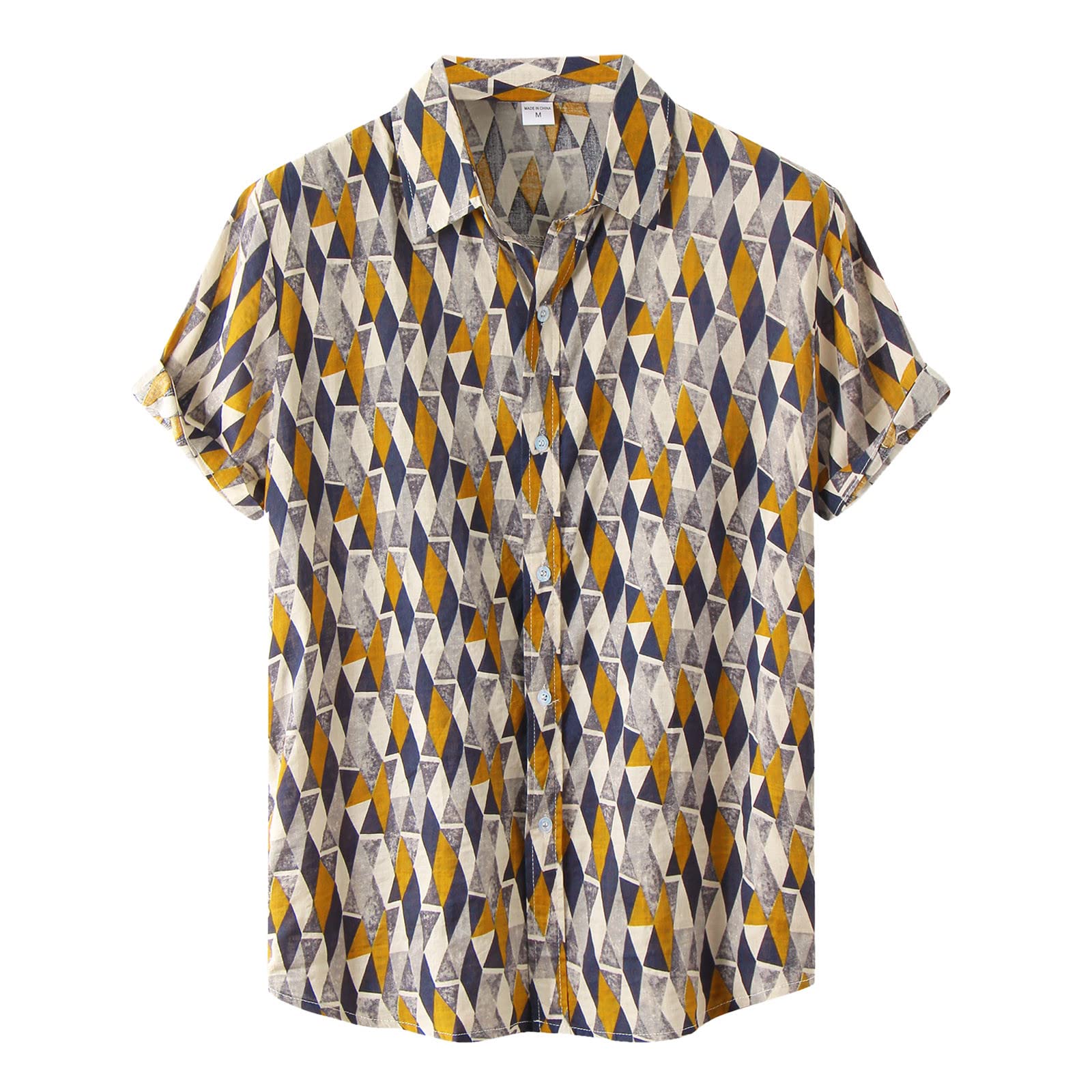 KAQQ Men's Casual Hawaiian Patchwork Printed Short Sleeve Shirt - Breathable Turn-Down Collar T-Shirt for Summer Beach Vacation, Party & Outdoor Activities