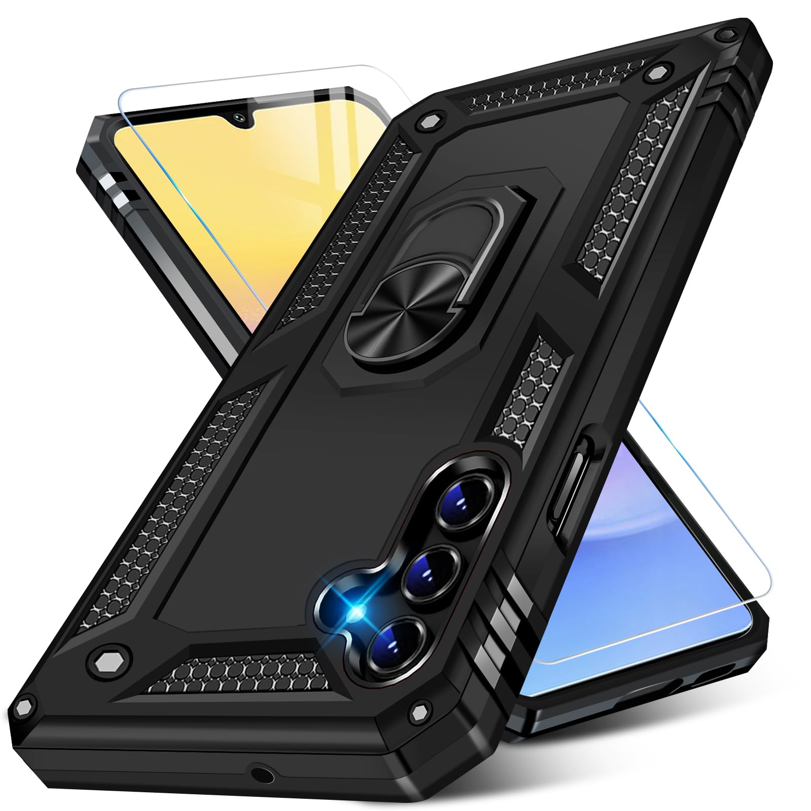 Samsung Galaxy A15 5G Case with Screen Protector - Military Grade Shockproof Rugged Heavy Duty Cover with Magnetic Ring & Kickstand - Protective Phone Case for Samsung A15 (Black) - Perfect for Outdoor Activities, Travel & Daily Protection