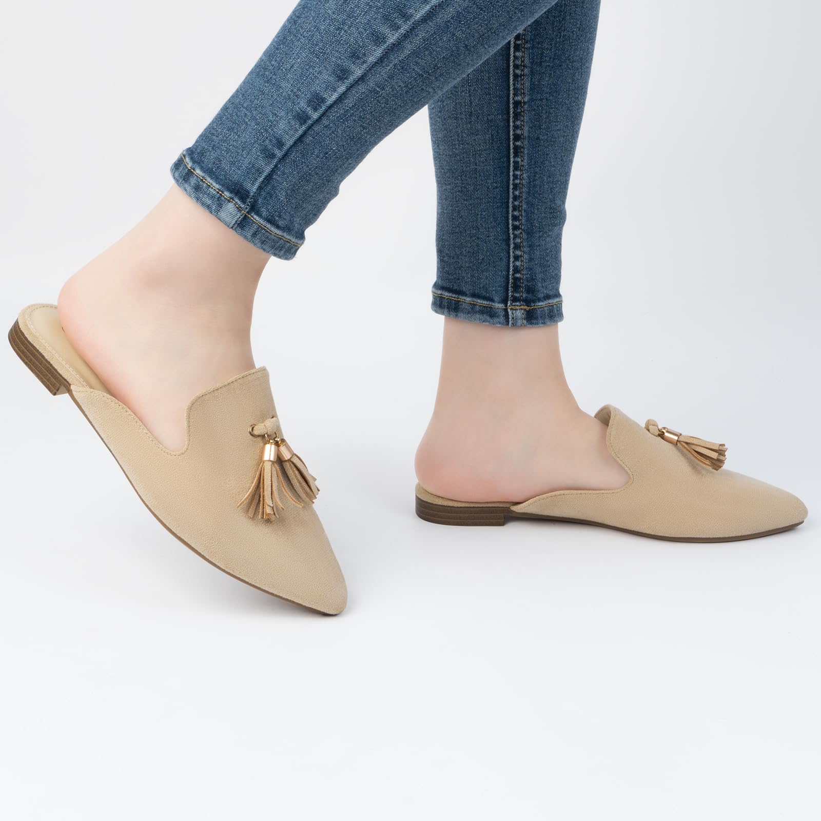 Women's Comfortable Pointed Toe Mules - Backless Slip-On Loafers with Tassels | Casual & Office Wear Slides for Everyday Comfort